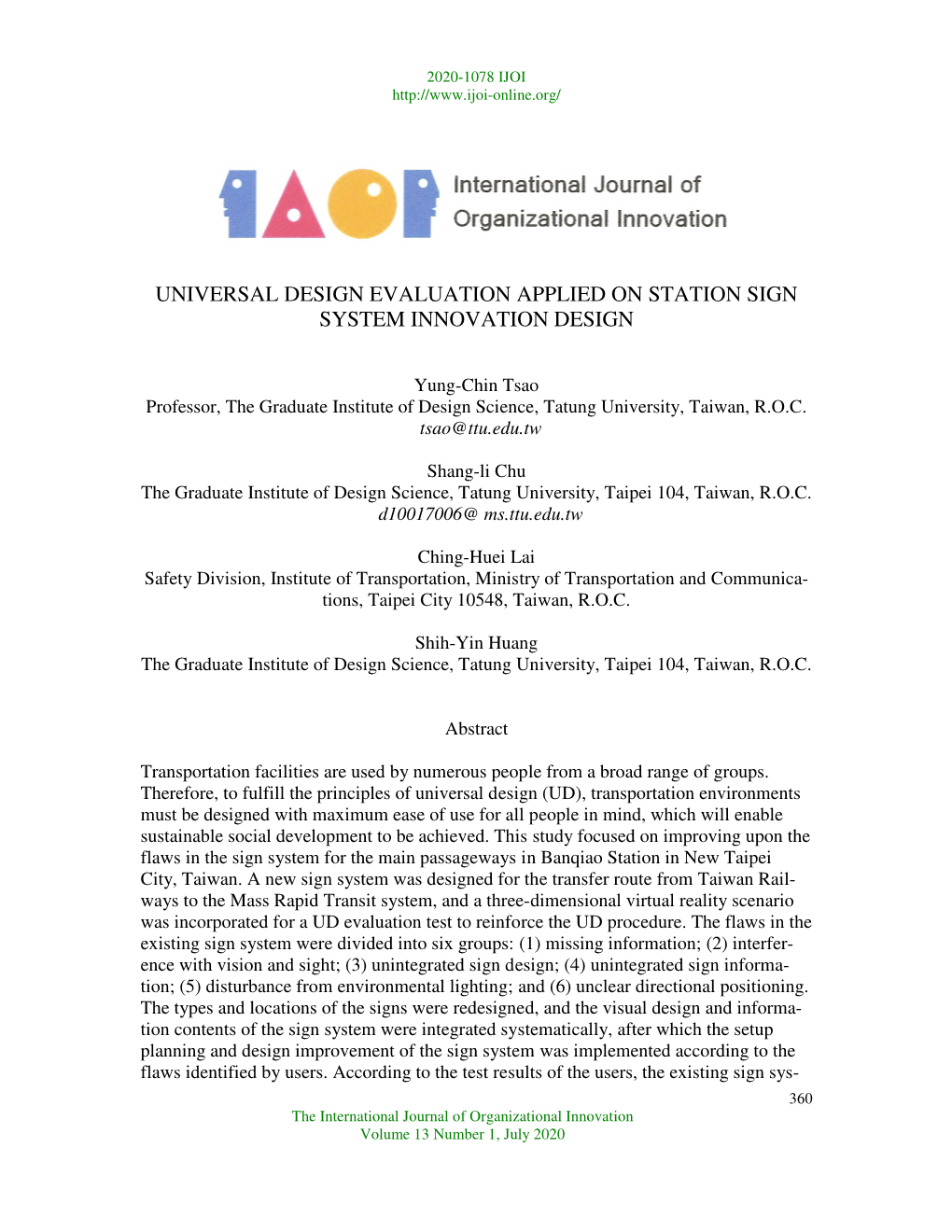 Universal Design Evaluation Applied on Station Sign System Innovation Design