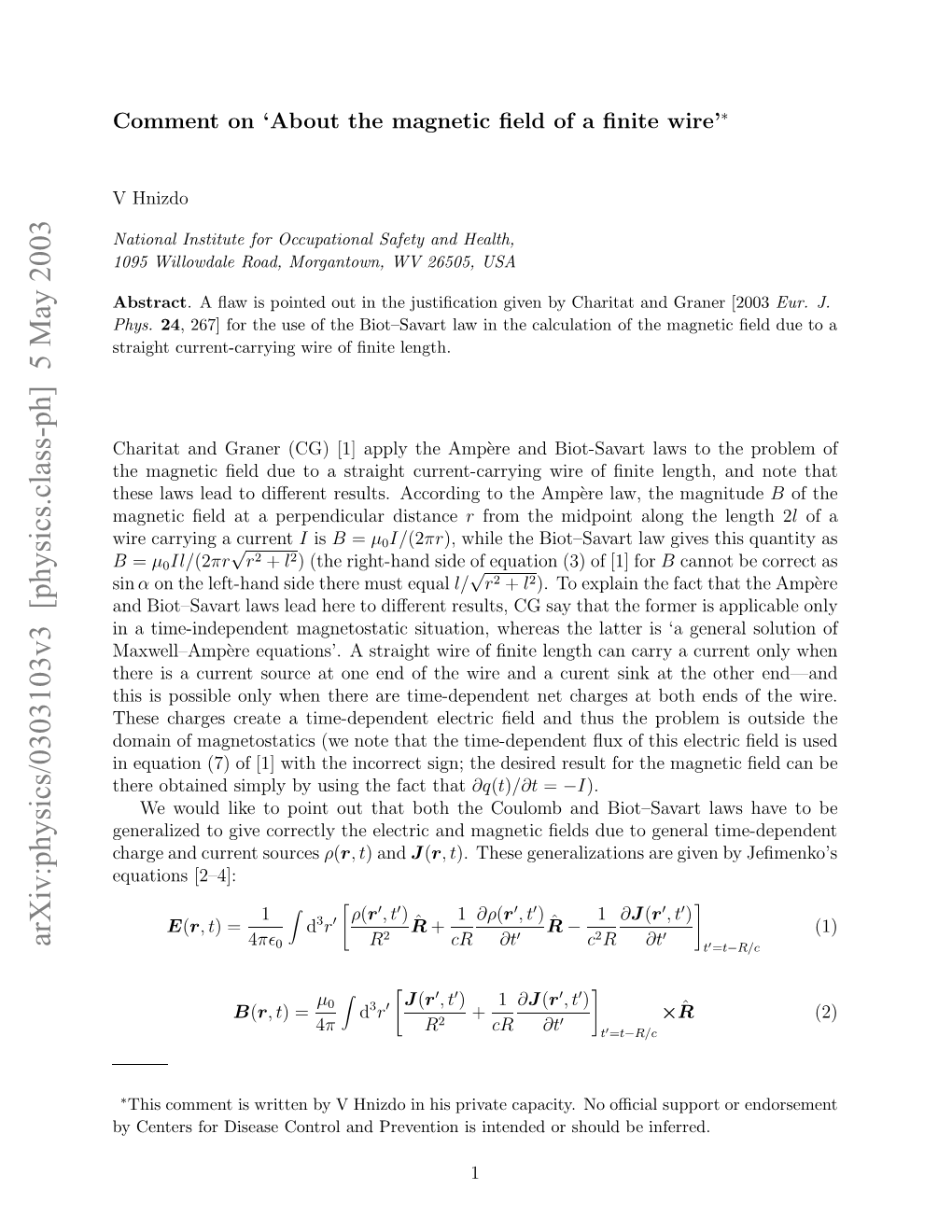 Arxiv:Physics/0303103V3