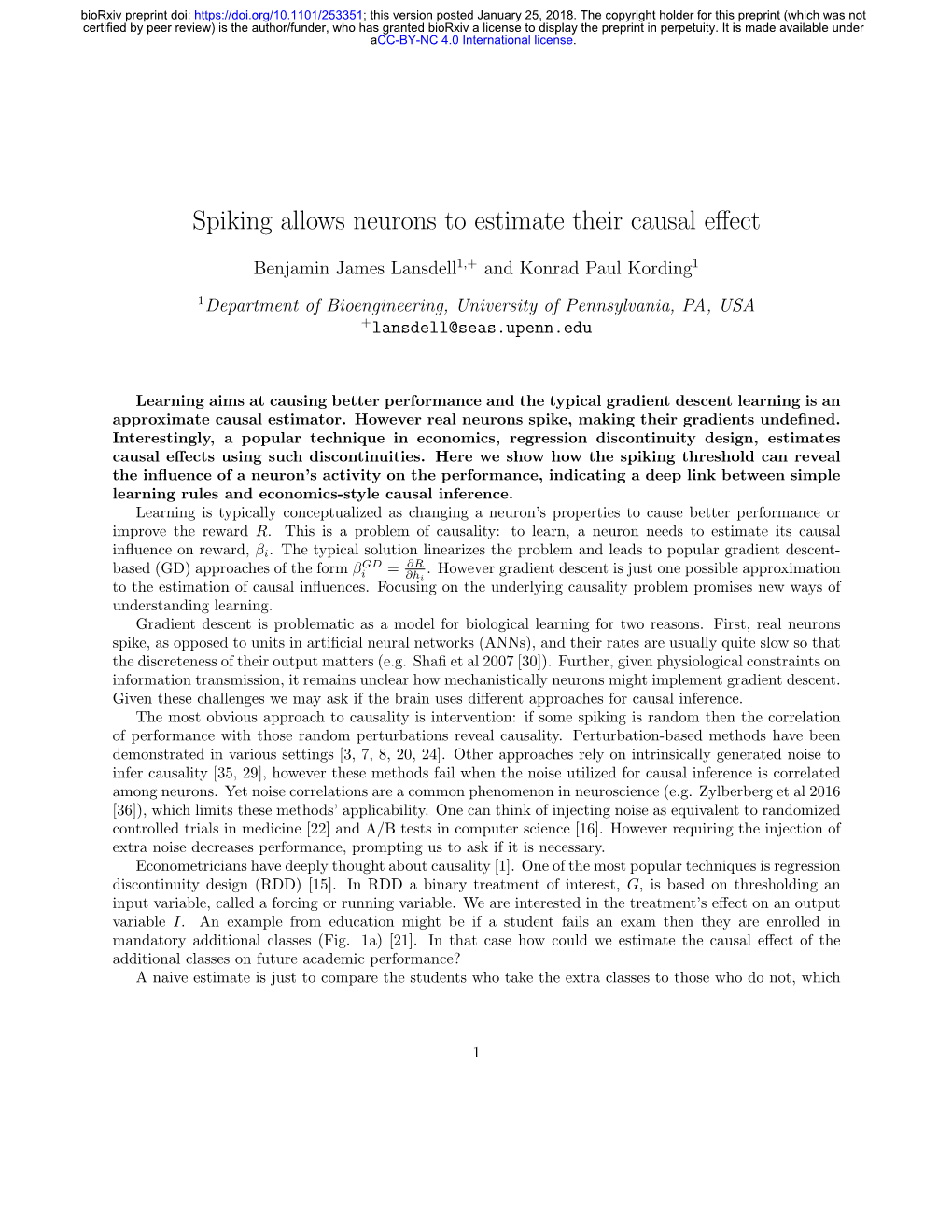 Spiking Allows Neurons to Estimate Their Causal Effect