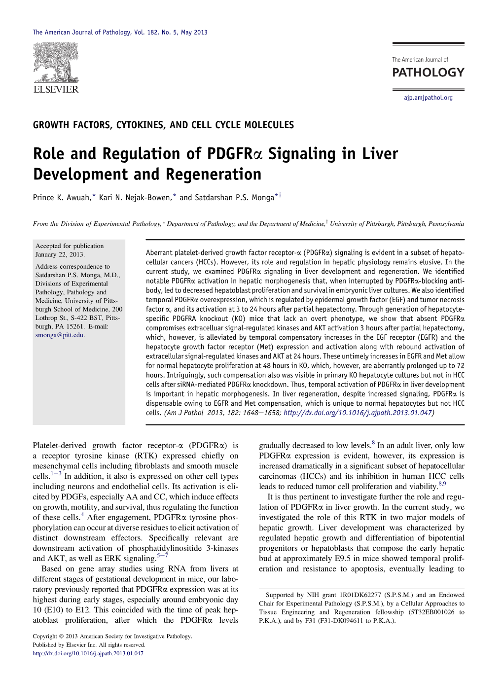 Role and Regulation of Pdgfra Signaling in Liver Development and Regeneration