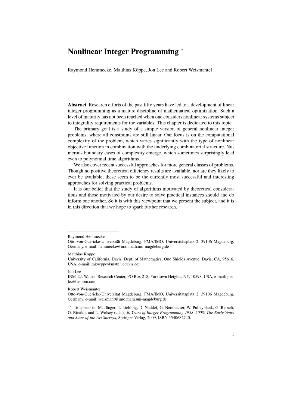 Nonlinear Integer Programming ∗