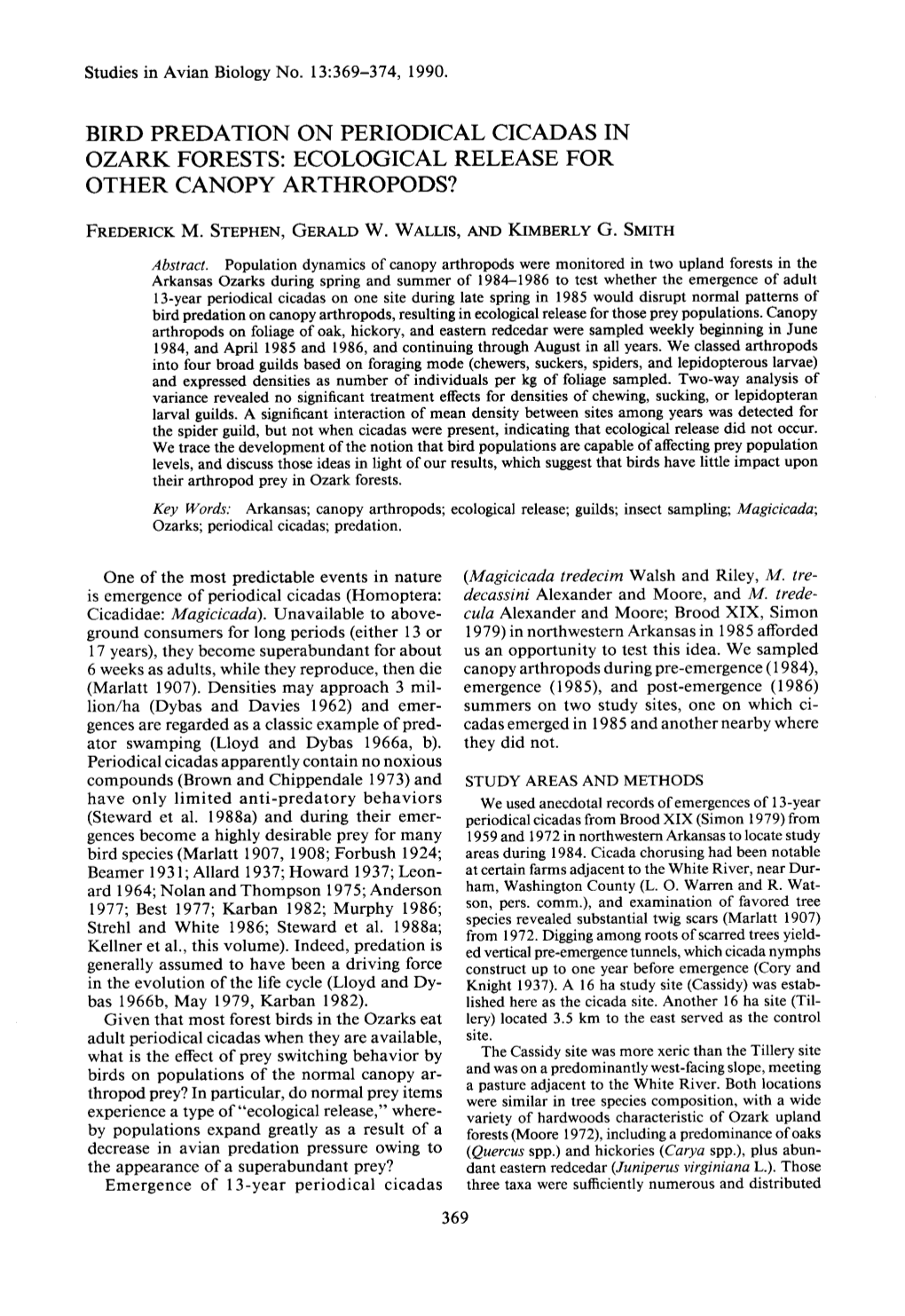 Bird Predation on Periodical Cicadas in Ozark Forests: Ecological Release for Other Canopy Arthropods?