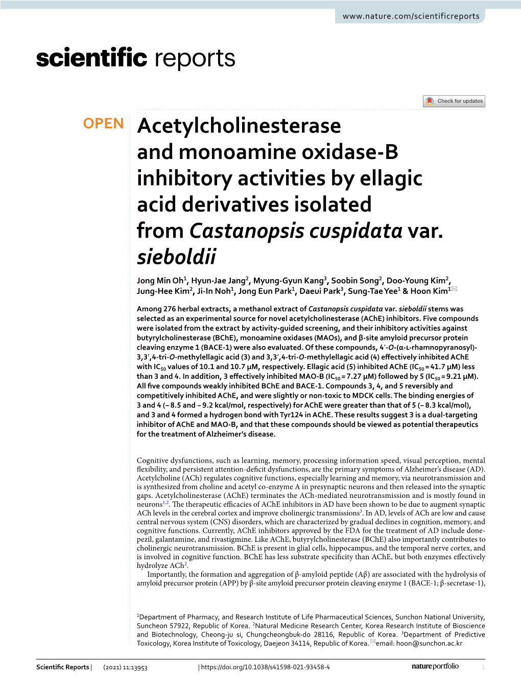 Acetylcholinesterase and Monoamine Oxidase-B Inhibitory Activities By