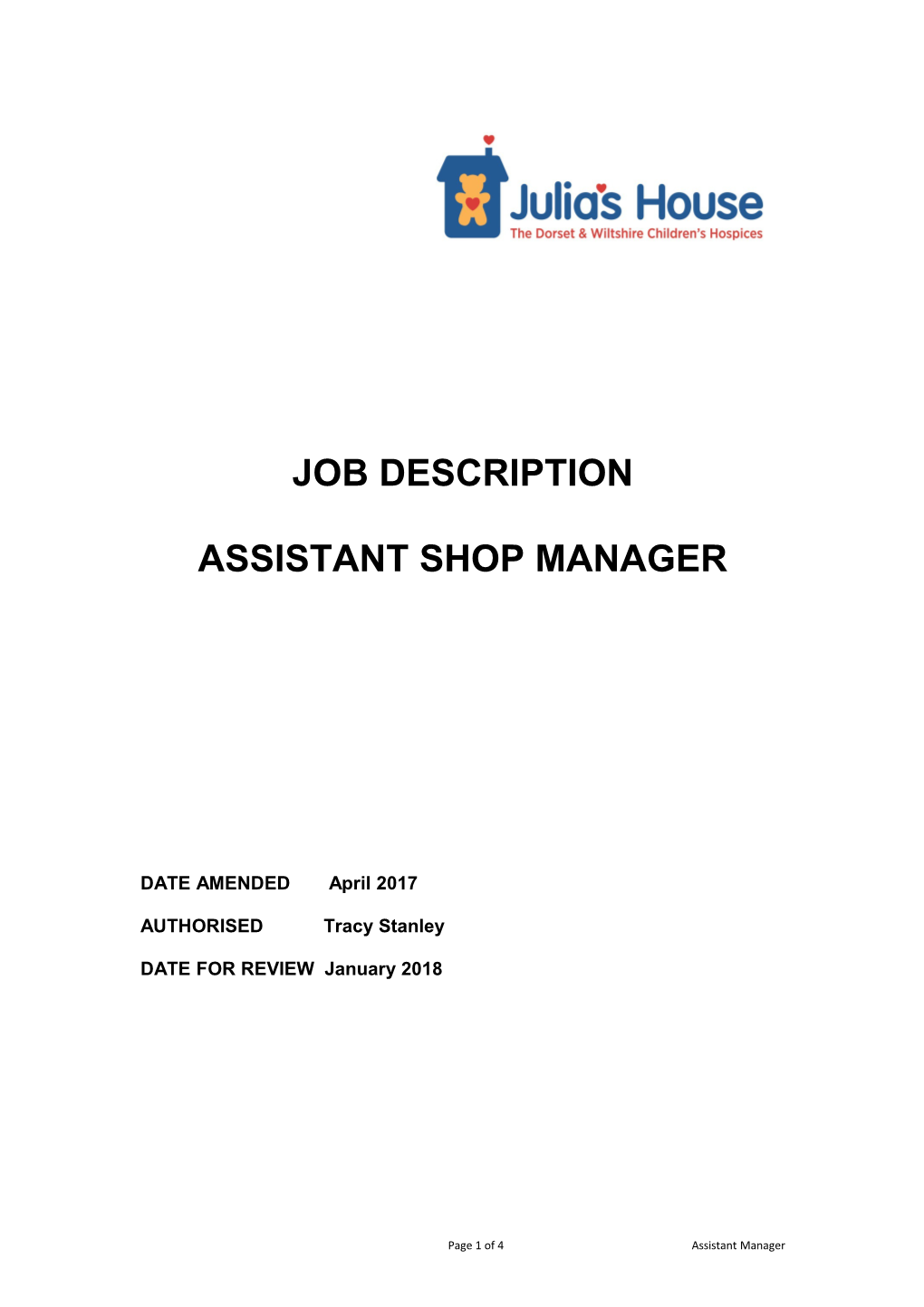 Job Description: Assistant Shop Manager