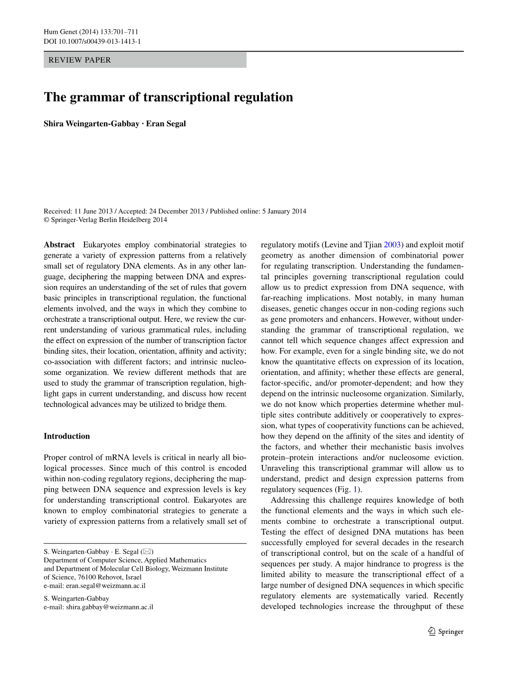 The Grammar of Transcriptional Regulation