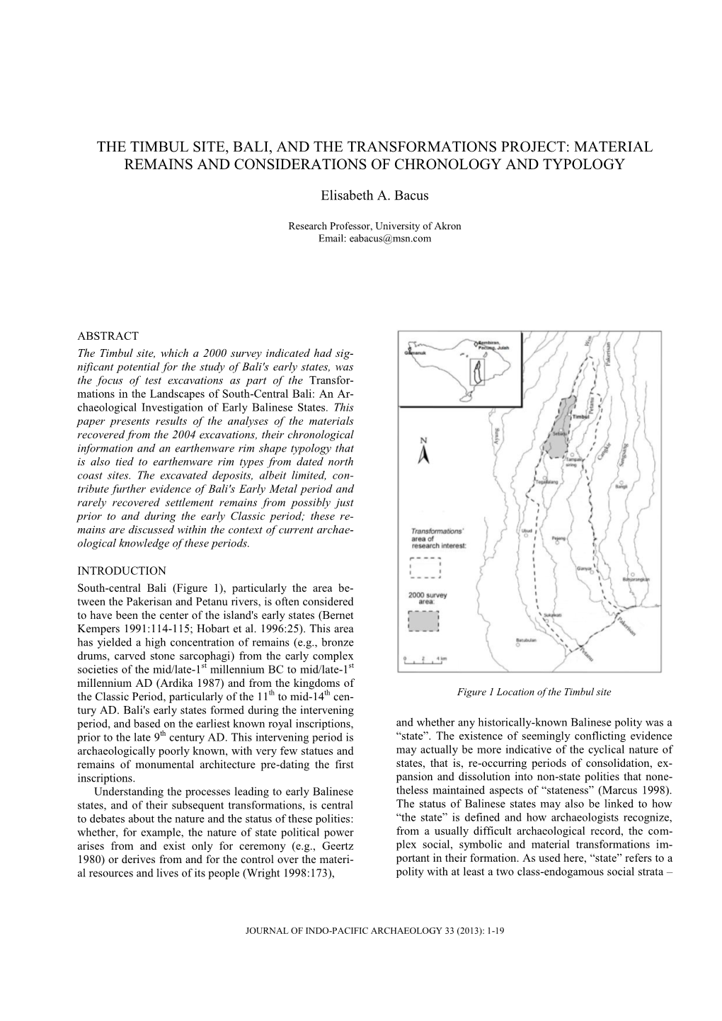 The Timbul Site, Bali, and the Transformations Project: Material Remains and Considerations of Chronology and Typology