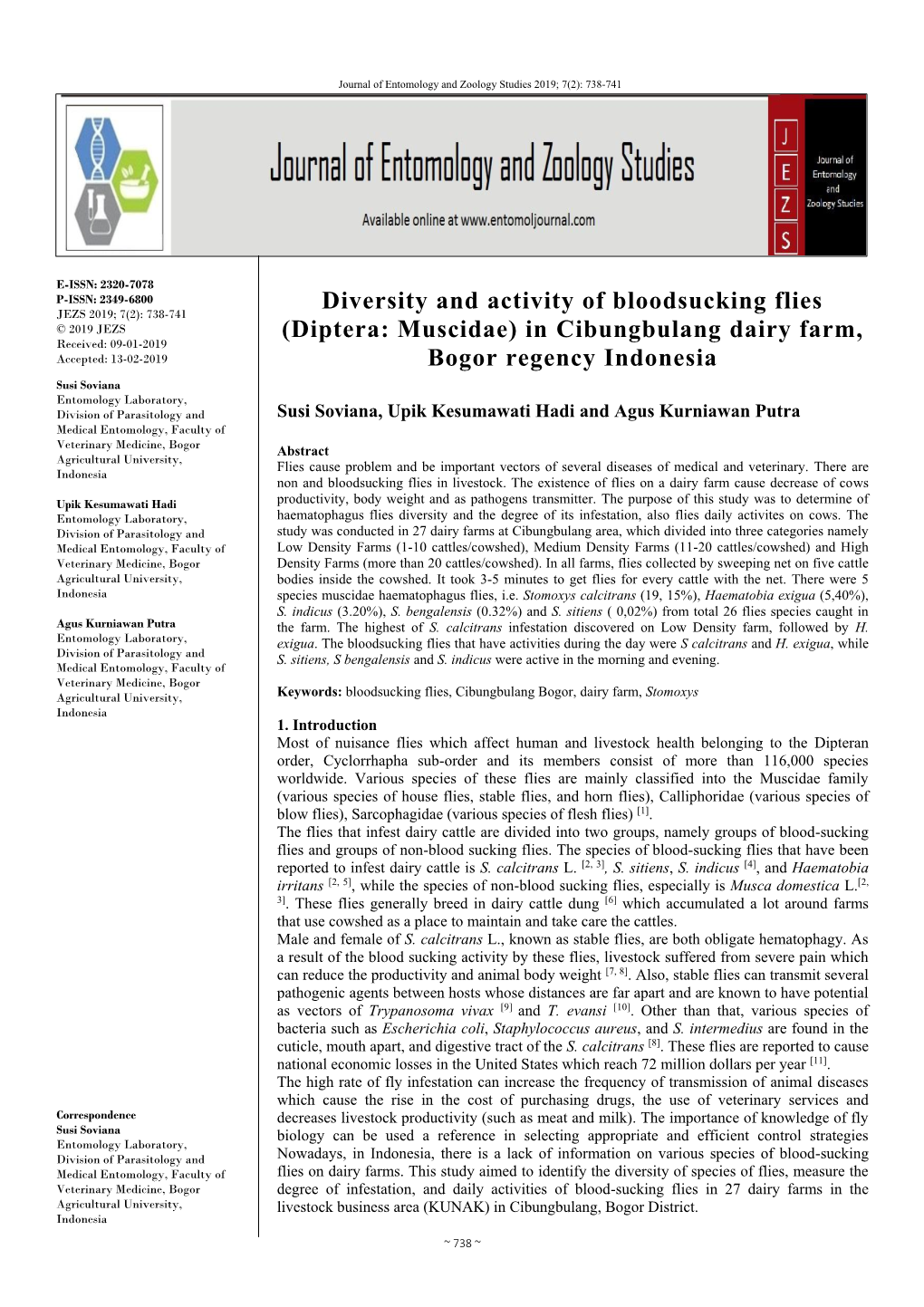Diversity and Activity of Bloodsucking Flies (Diptera: Muscidae)