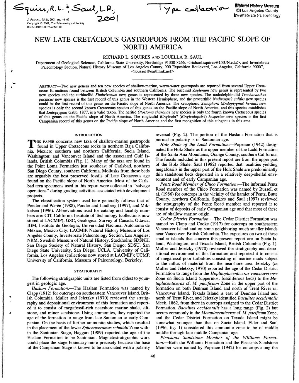 New Late Cretaceous Gastropods from the Pacific Slope of North America