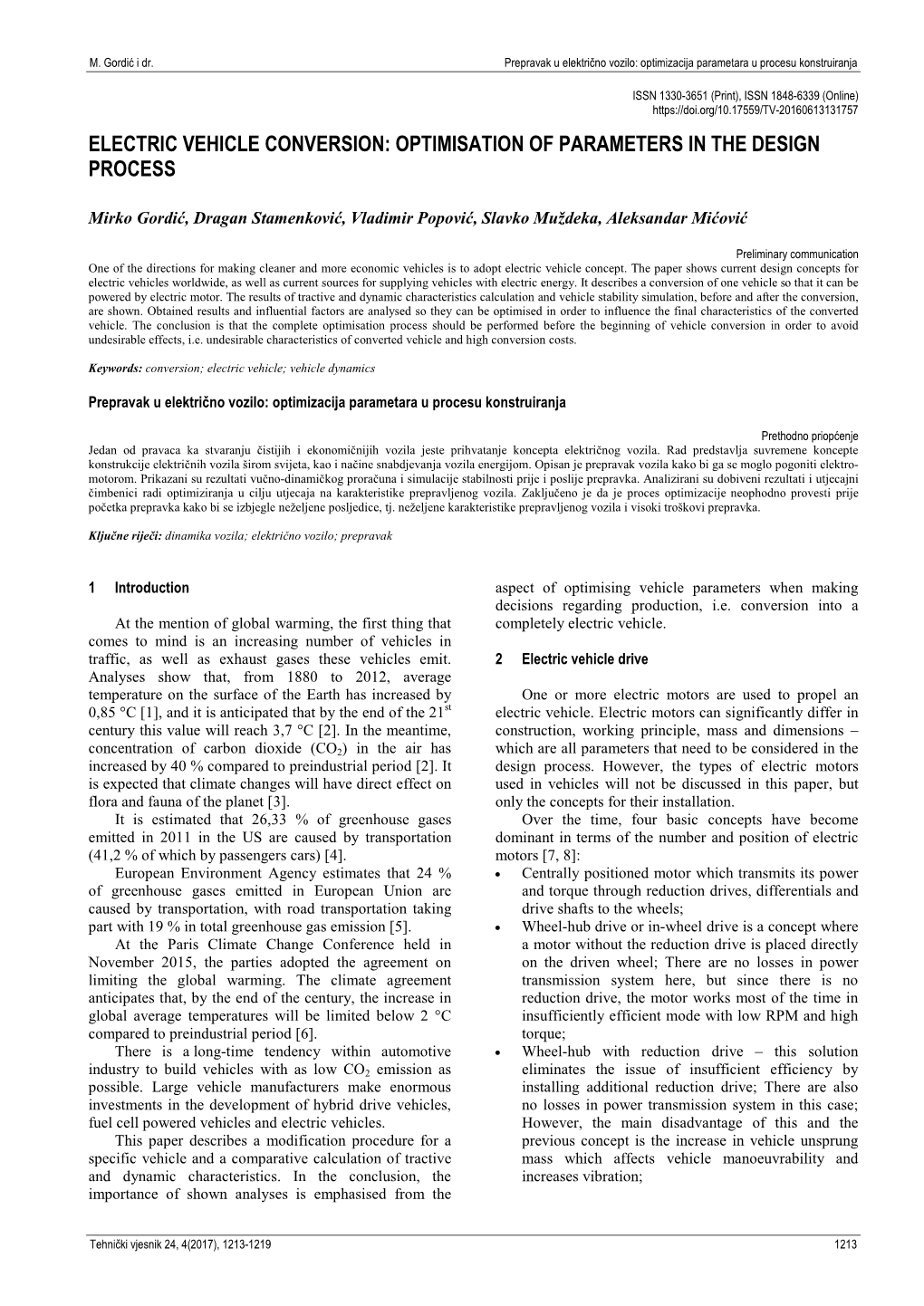 Electric Vehicle Conversion: Optimisation of Parameters in the Design Process