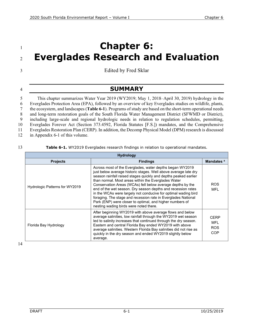 Chapter 6: Everglades Research and Evaluation