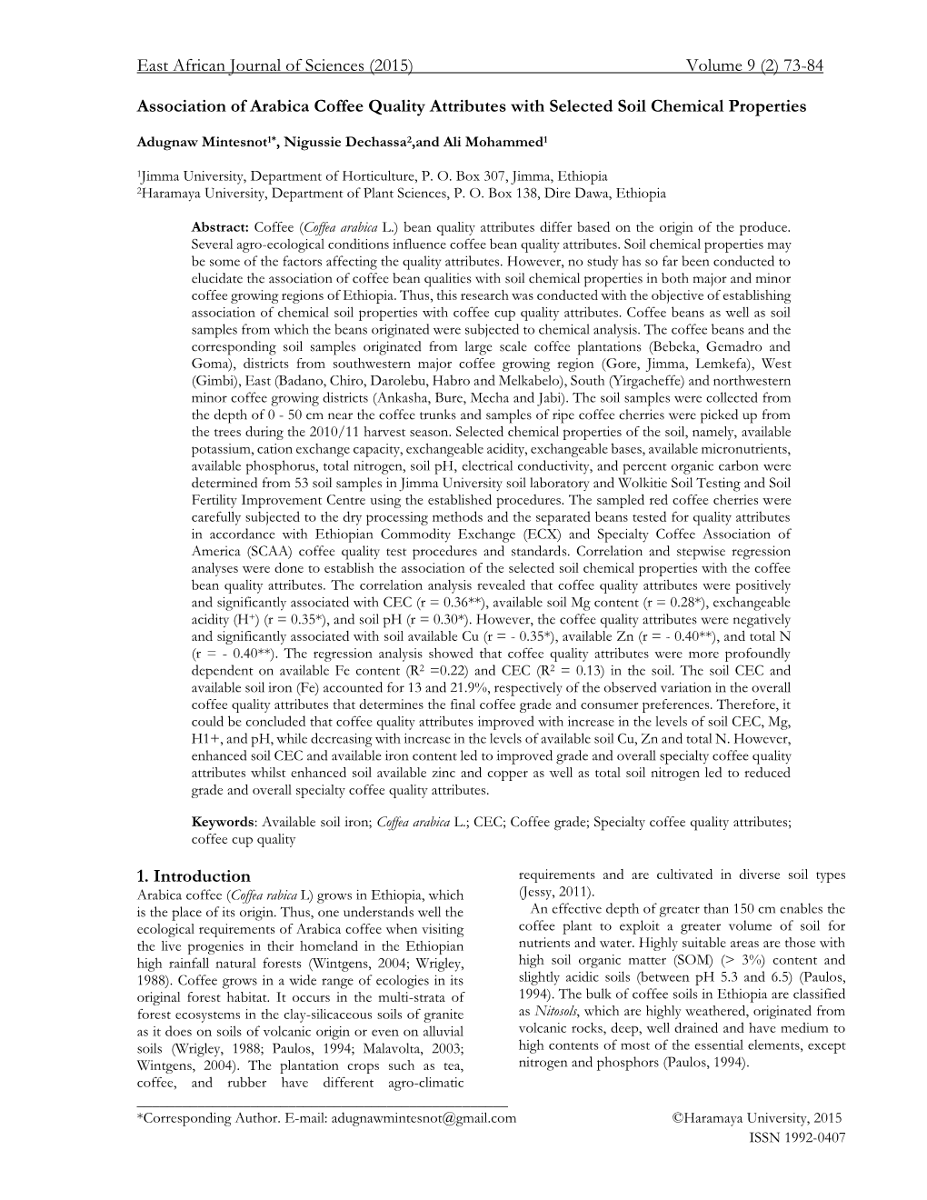 73-84 Association of Arabica Coffee Quality Attributes with Selected So