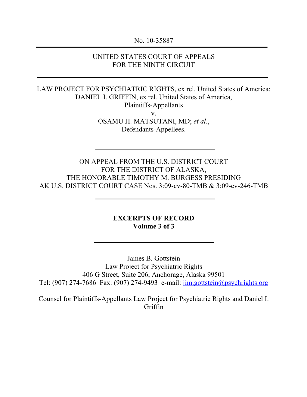 No. 10-35887 UNITED STATES COURT of APPEALS for THE