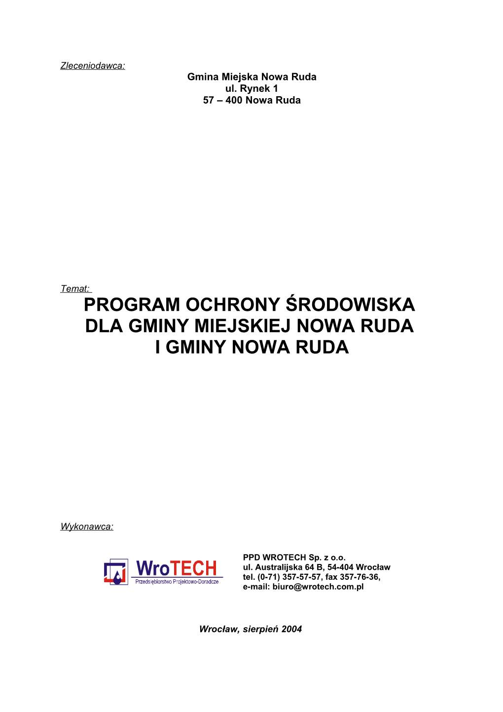 Program Ochrony Środowiska Dla Gminy Miejskiej Nowa Ruda I Gminy Nowa Ruda