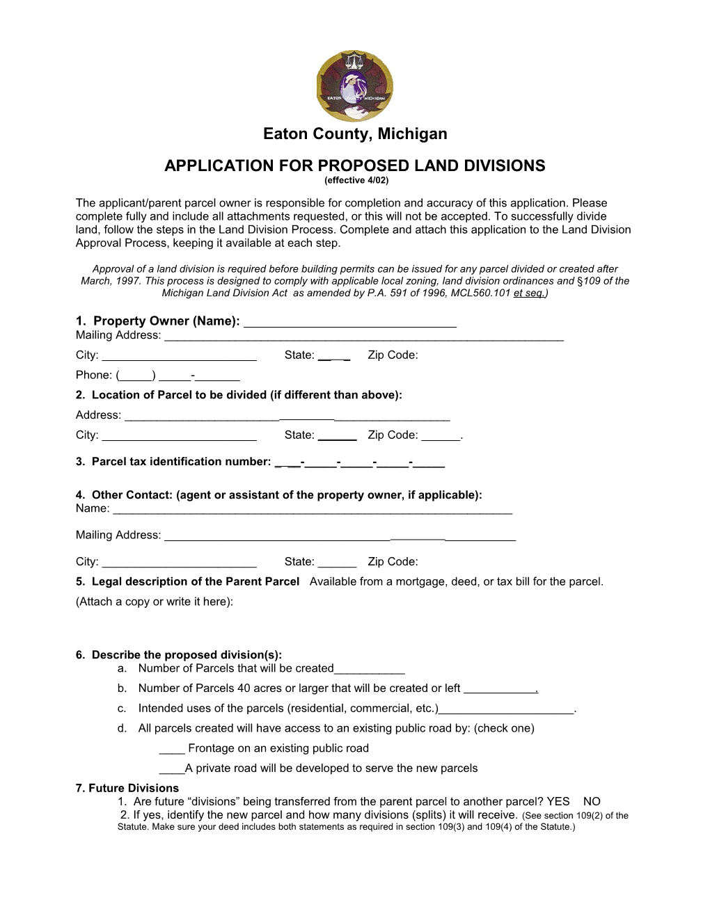 Application for Proposed Land Divisions