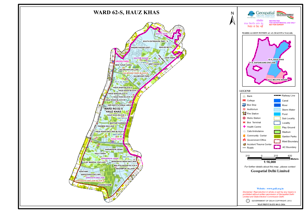 WARD 62-S, HAUZ KHAS Izfrcaf/Kr RESTRICTED Dsoy Fohkkxh; Á;®X Gsrq for DEPARTMENTAL USE ONLY ± Fu;Kzr Ds Fy, Ugha NOT for EXPORT