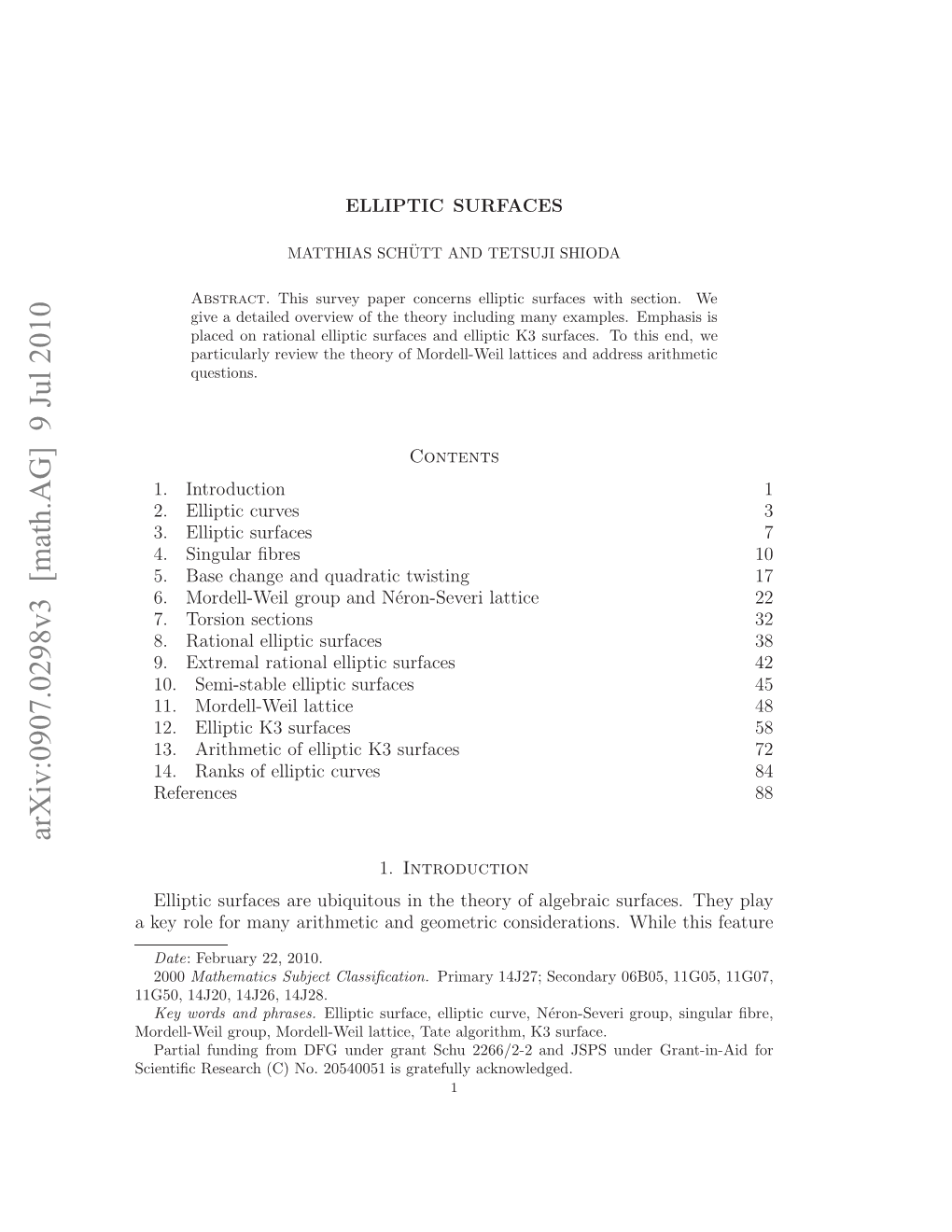 Arxiv:0907.0298V3 [Math.AG] 9 Jul 2010 E Oefrmn Rtmtcadgoerccnieain.Wieth While Considerations