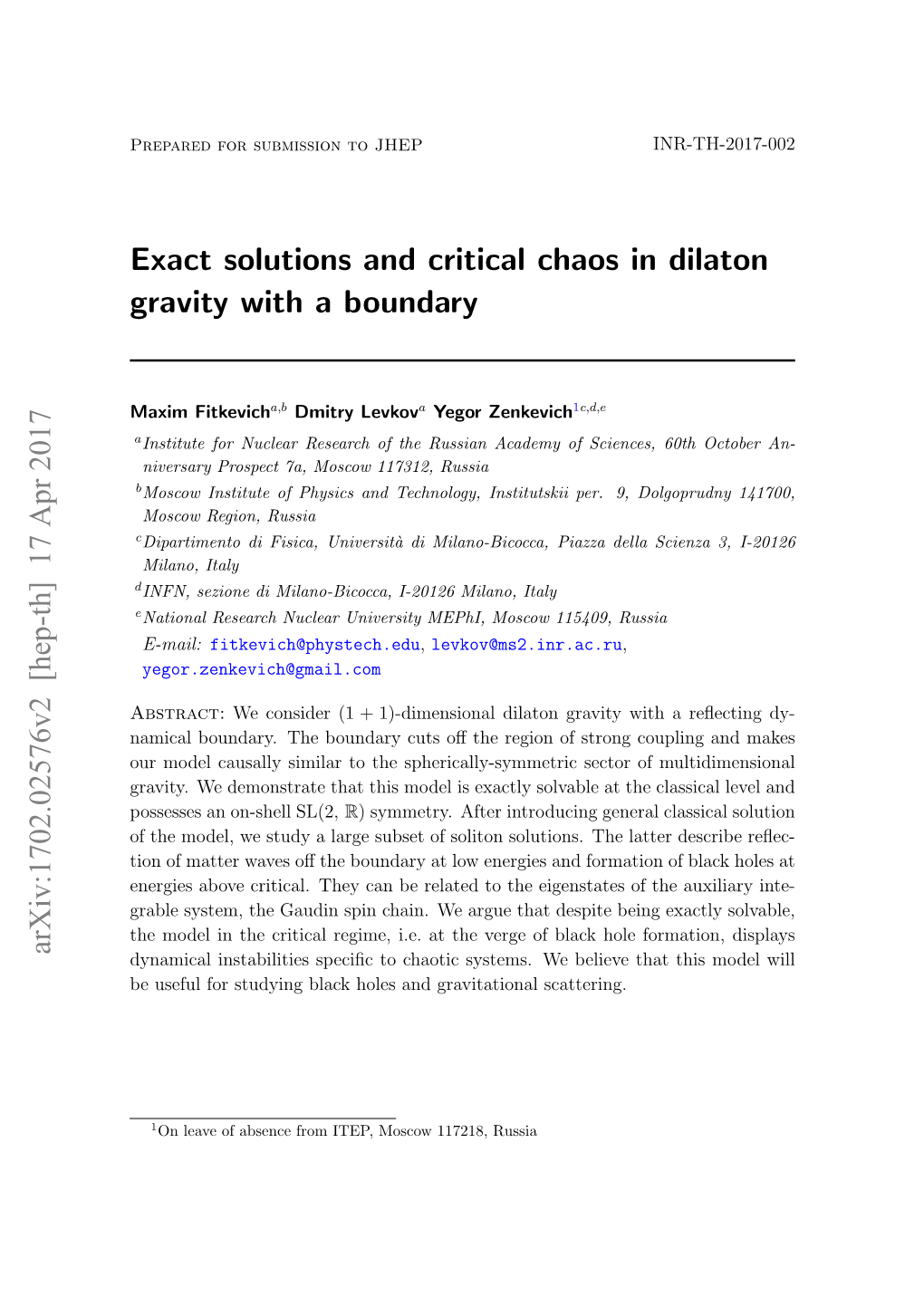 Exact Solutions and Critical Chaos in Dilaton Gravity with a Boundary
