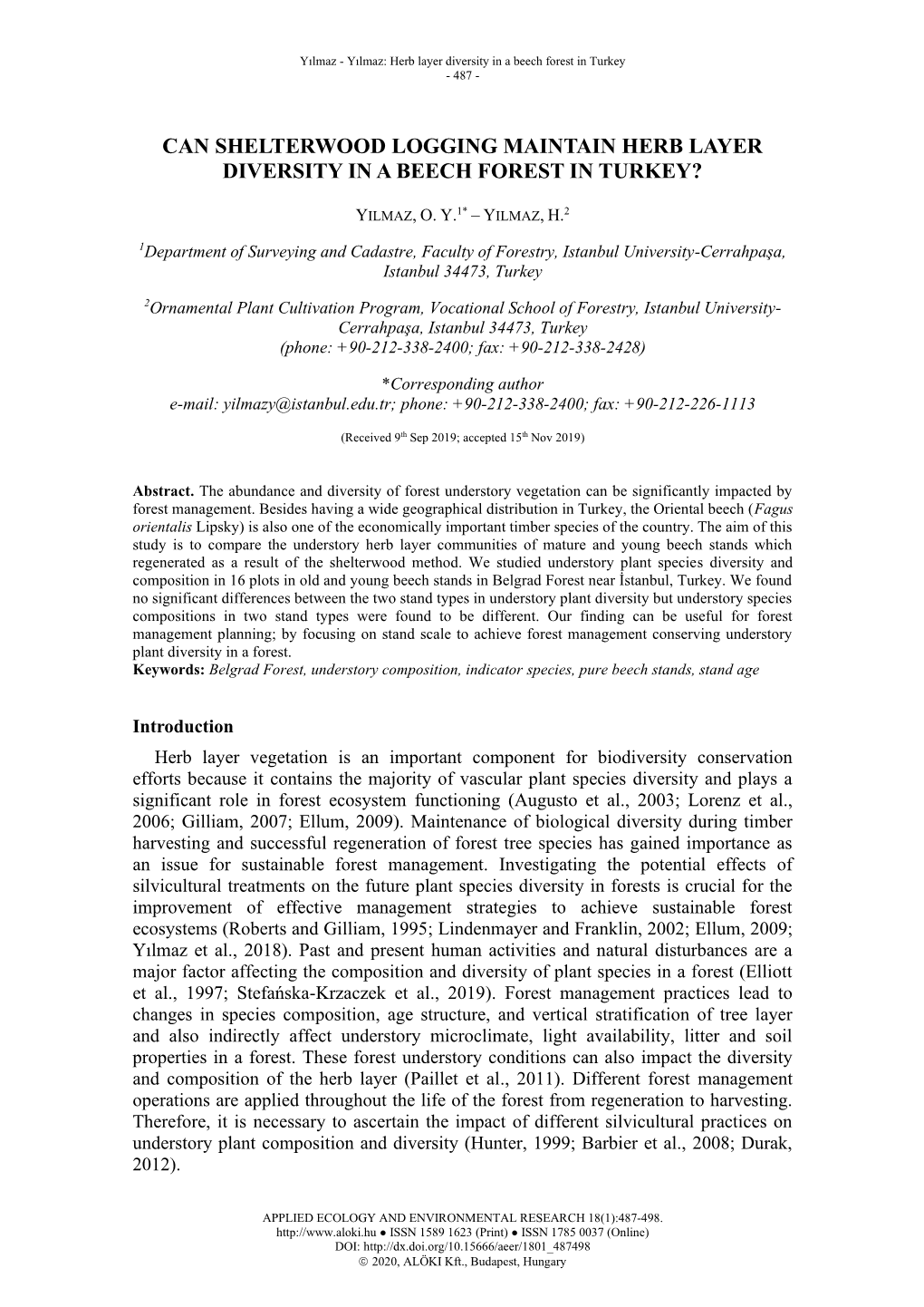 Can Shelterwood Logging Maintain Herb Layer Diversity in a Beech Forest in Turkey?