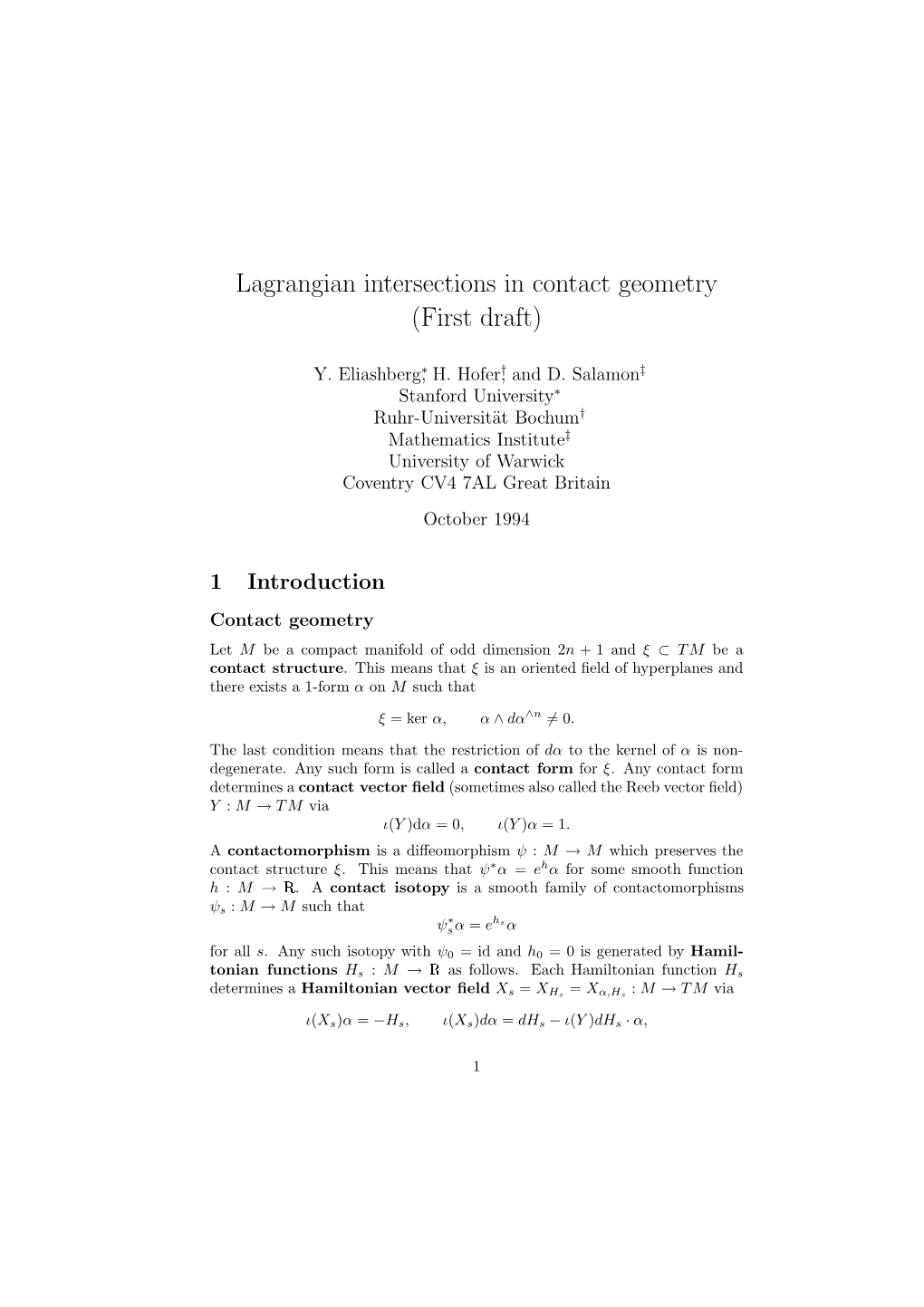 Lagrangian Intersections in Contact Geometry (First Draft)