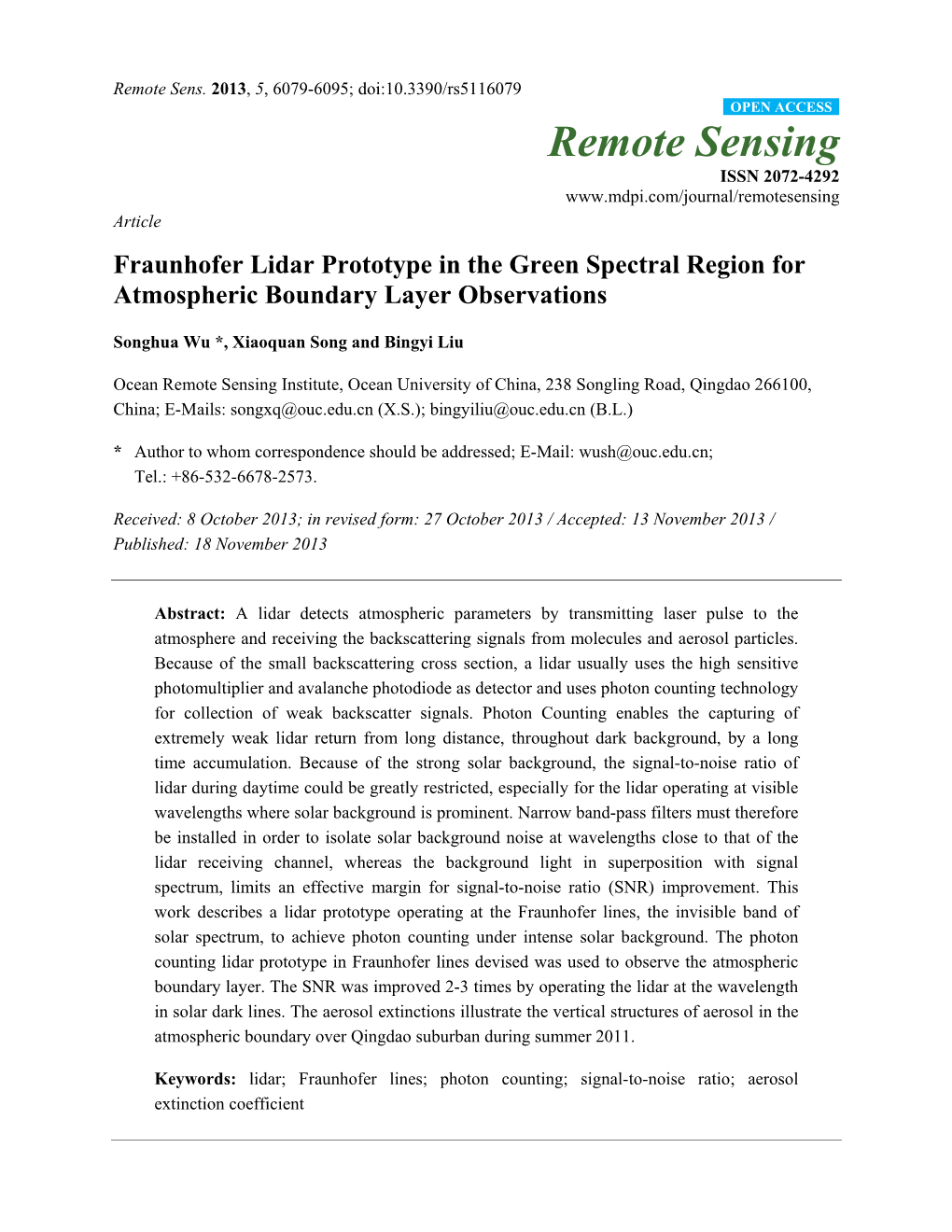 Fraunhofer Lidar Prototype in the Green Spectral Region for Atmospheric Boundary Layer Observations