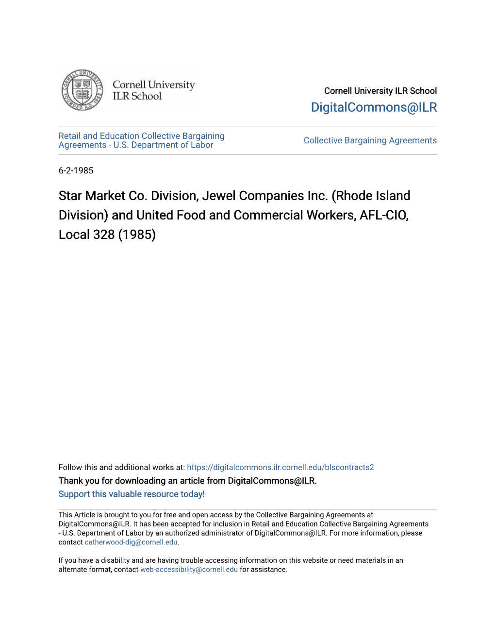 Star Market Co. Division, Jewel Companies Inc. (Rhode Island Division) and United Food and Commercial Workers, AFL-CIO, Local 328 (1985)