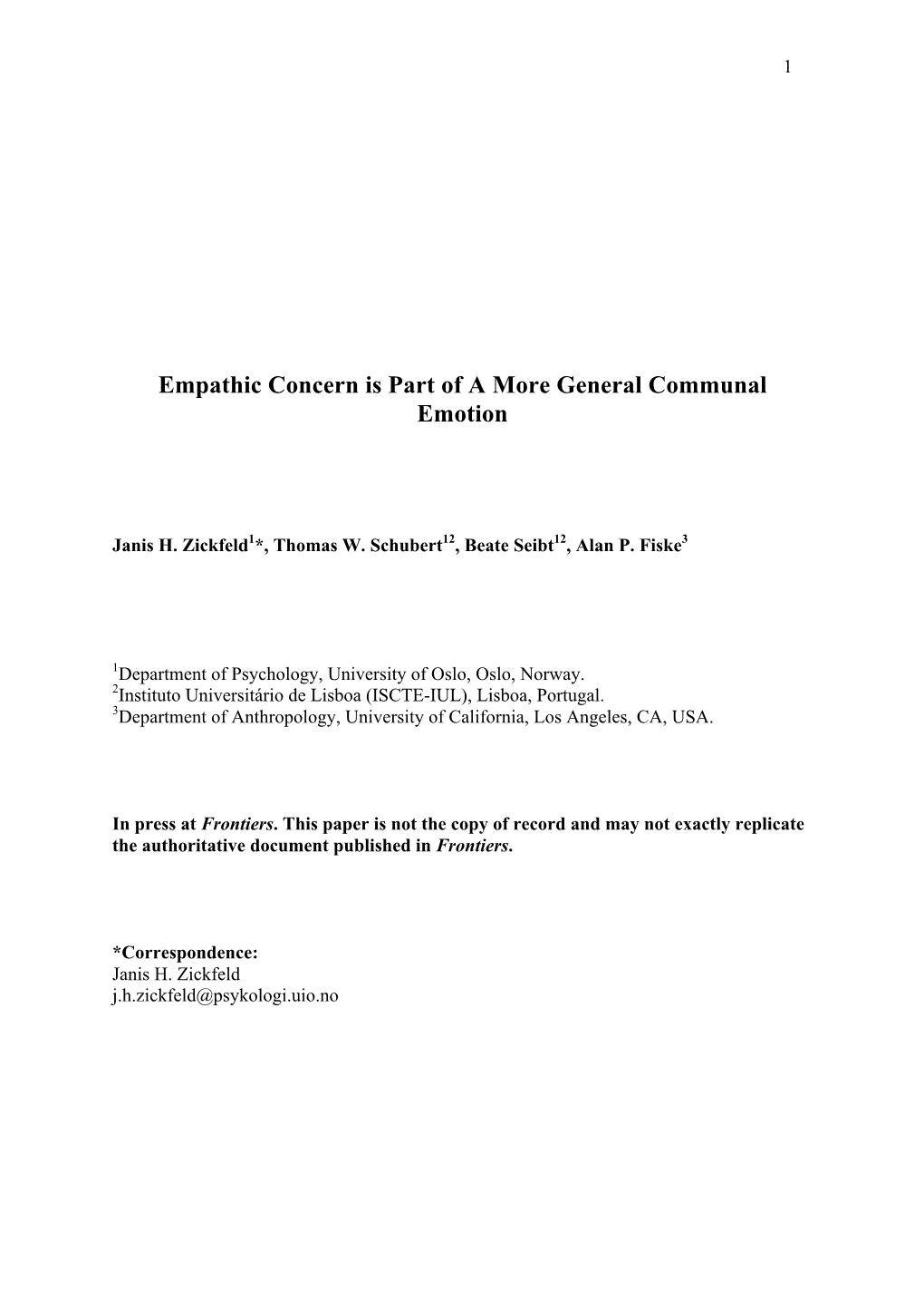 Empathic Concern Is Part of a More General Communal Emotion