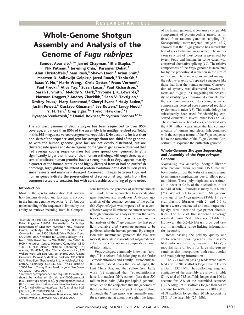 Whole-Genome Shotgun Assembly and Analysis of the Genome