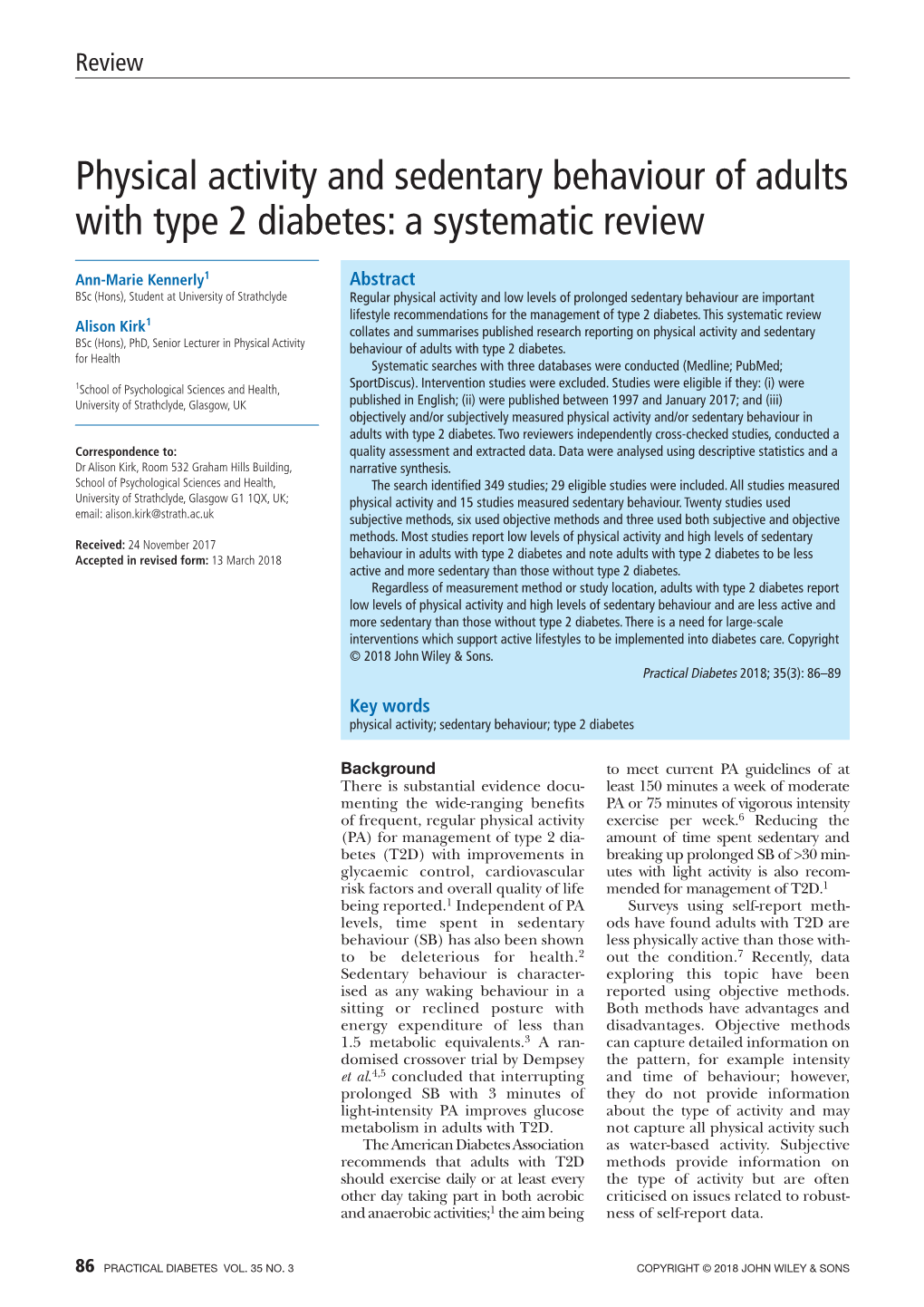 Physical Activity and Sedentary Behaviour of Adults with Type 2 Diabetes: a Systematic Review