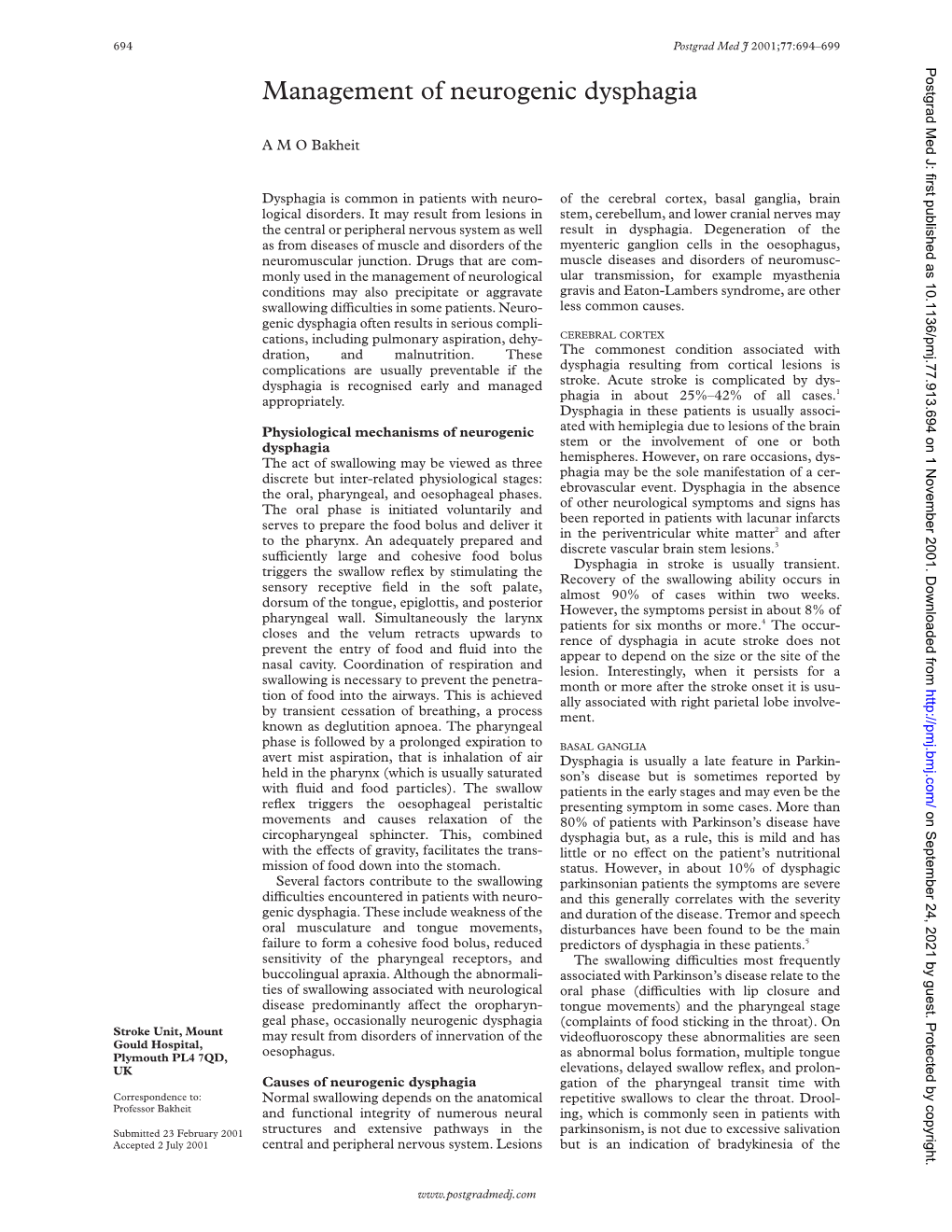 Management of Neurogenic Dysphagia