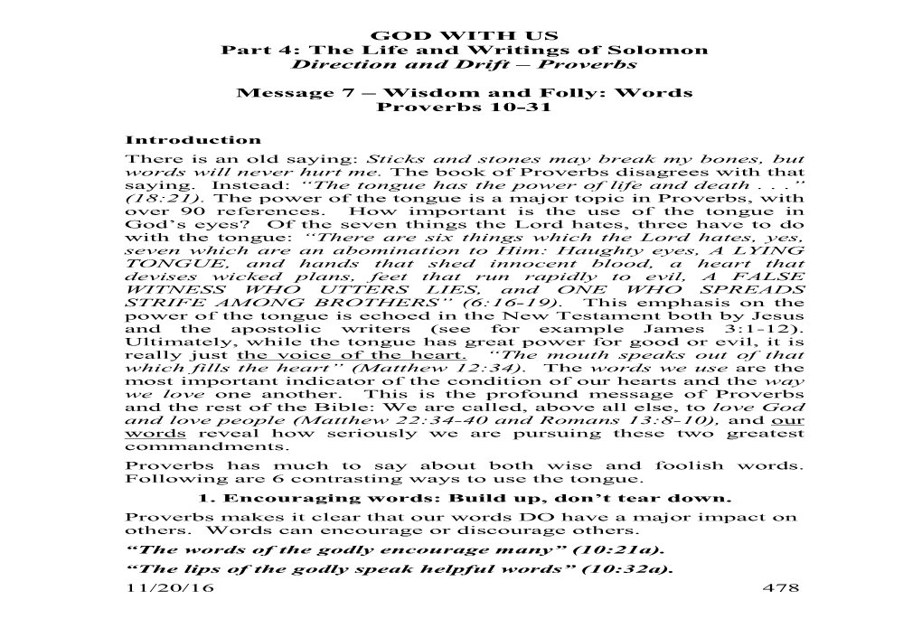 GOD with US Part 4: the Life and Writings of Solomon Direction And