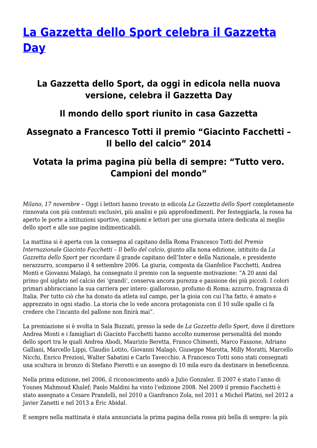 La Gazzetta Dello Sport Celebra Il Gazzetta Day