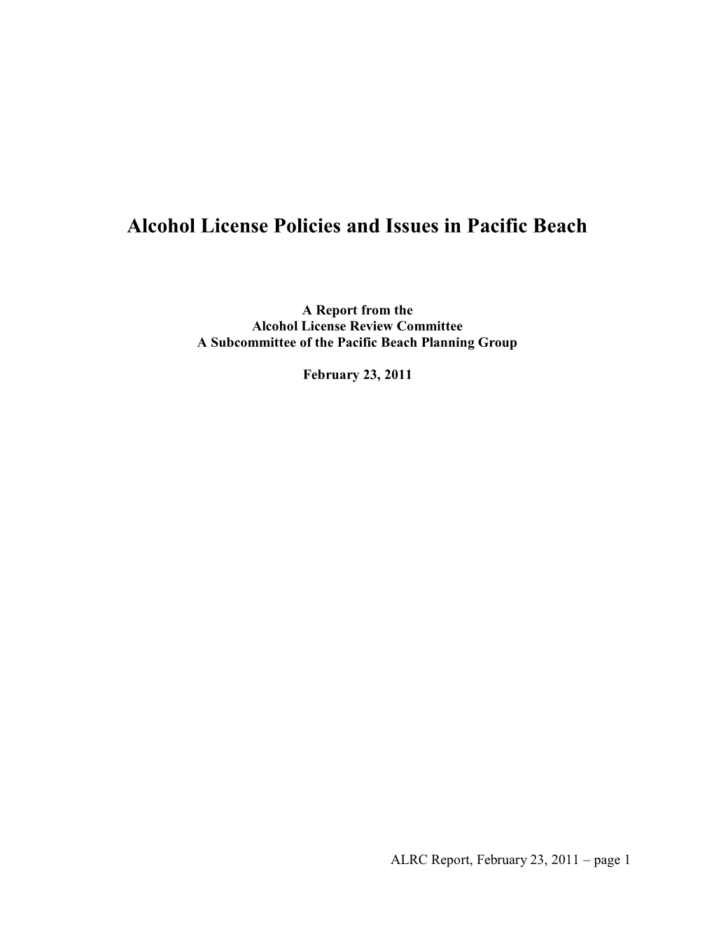 Alcohol License Policies and Issues in Pacific Beach