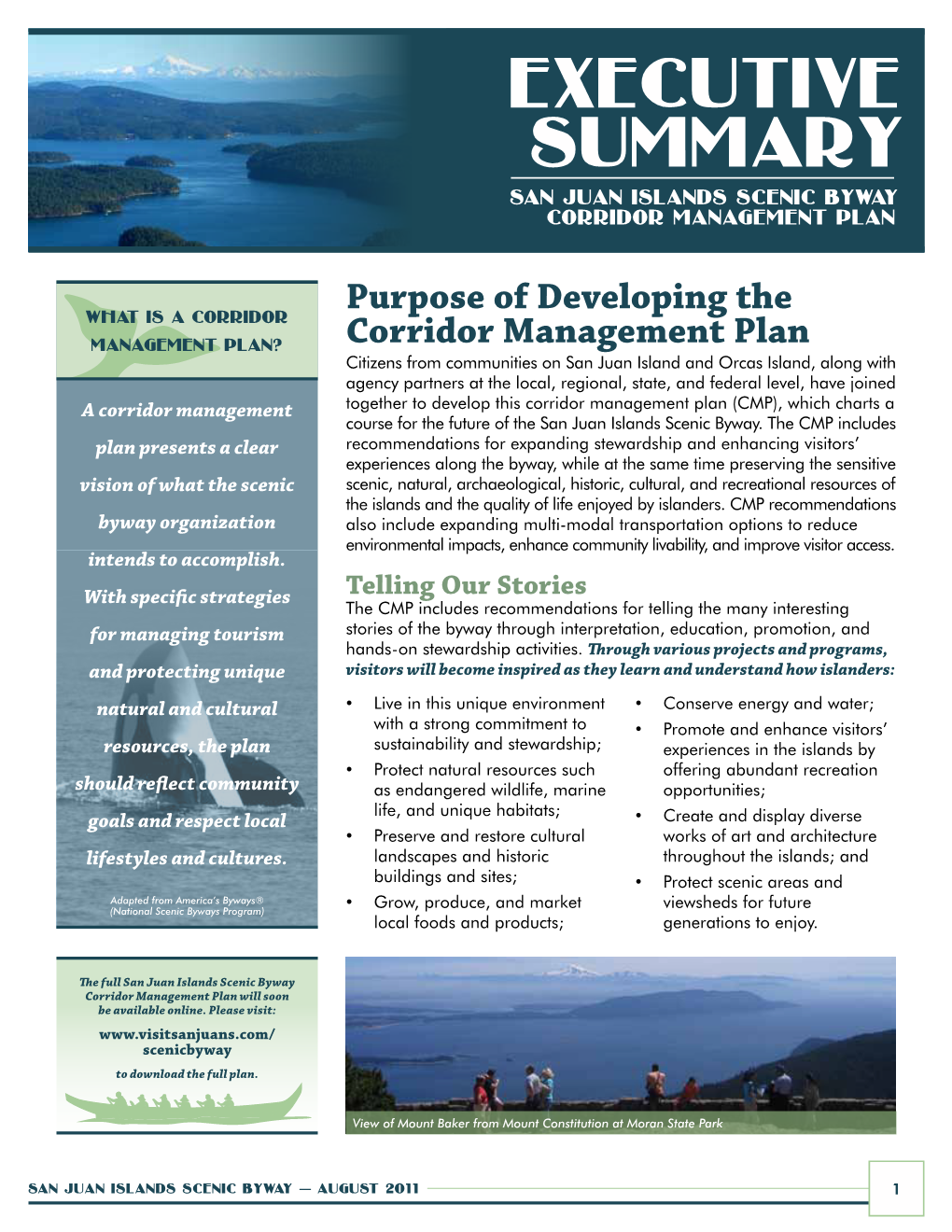 Executive Summary San Juan Islands Scenic Byway Corridor Management Plan