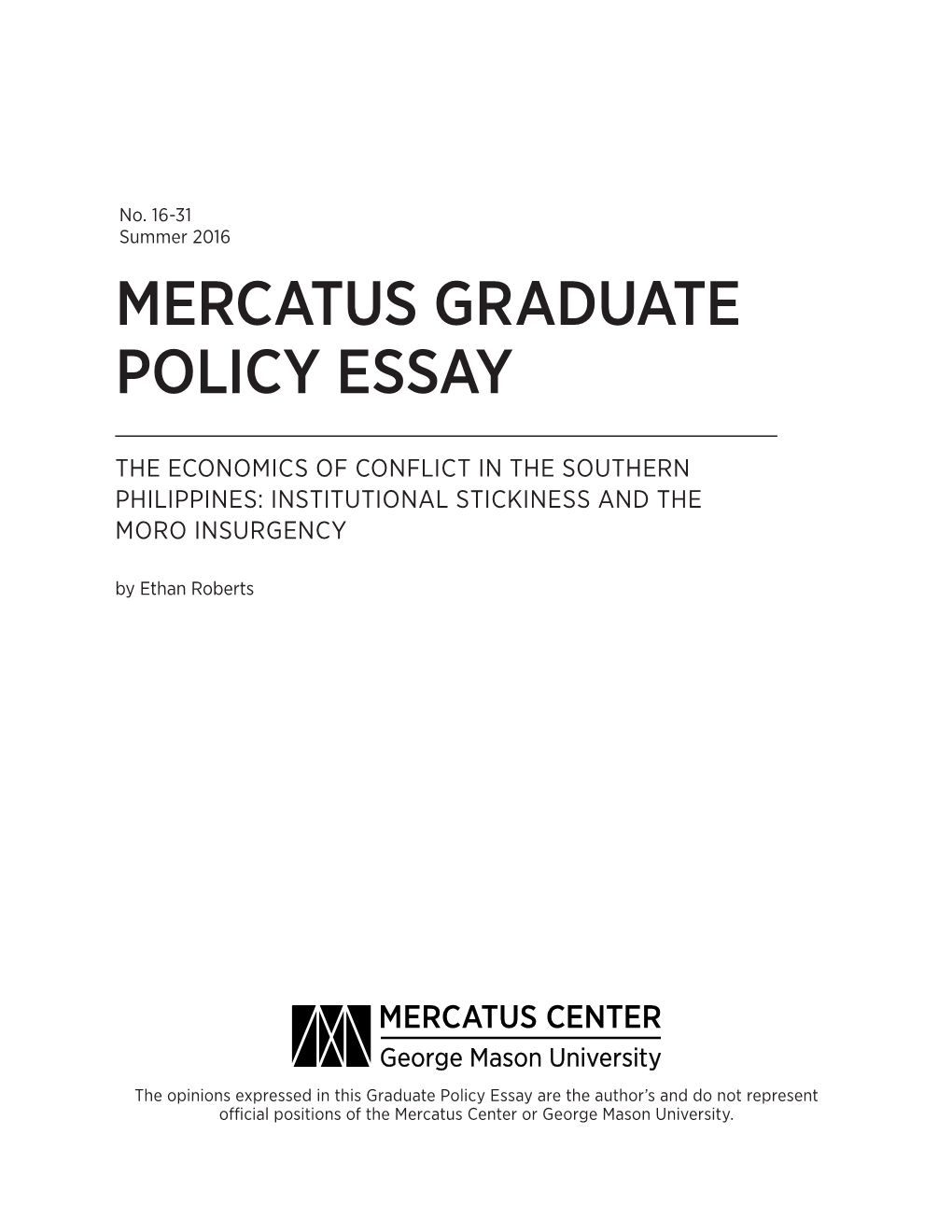 INSTITUTIONAL STICKINESS and the MORO INSURGENCY by Ethan Roberts