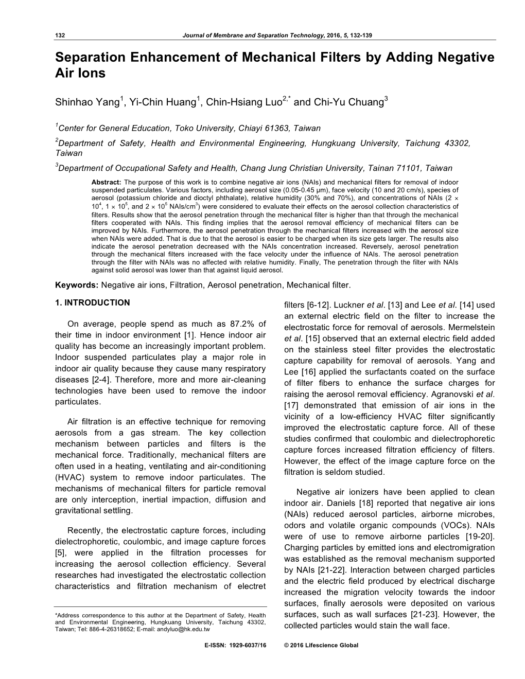 Separation Enhancement of Mechanical Filters by Adding Negative Air Ions