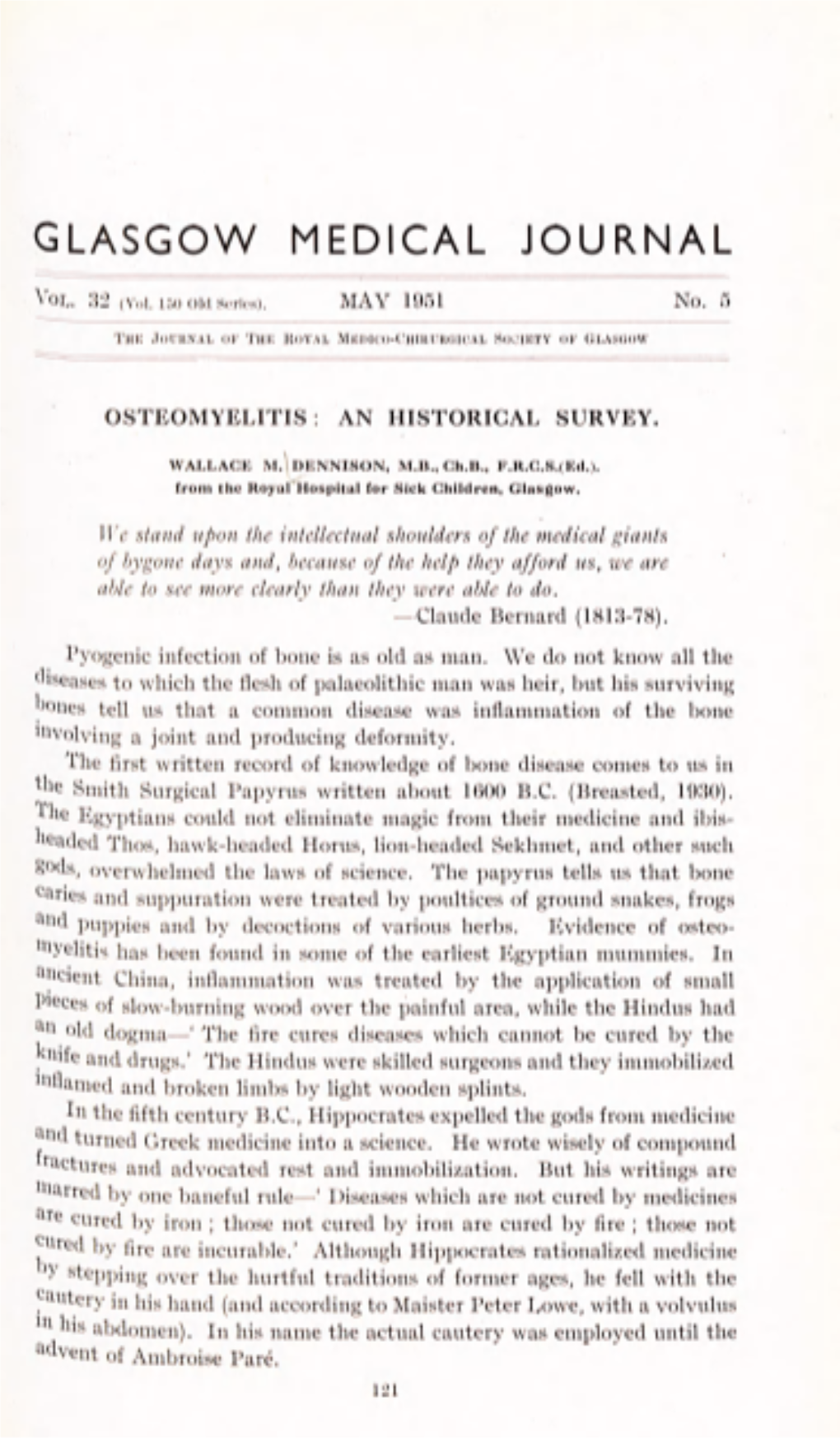 Osteomyelitis : an Historical Survey