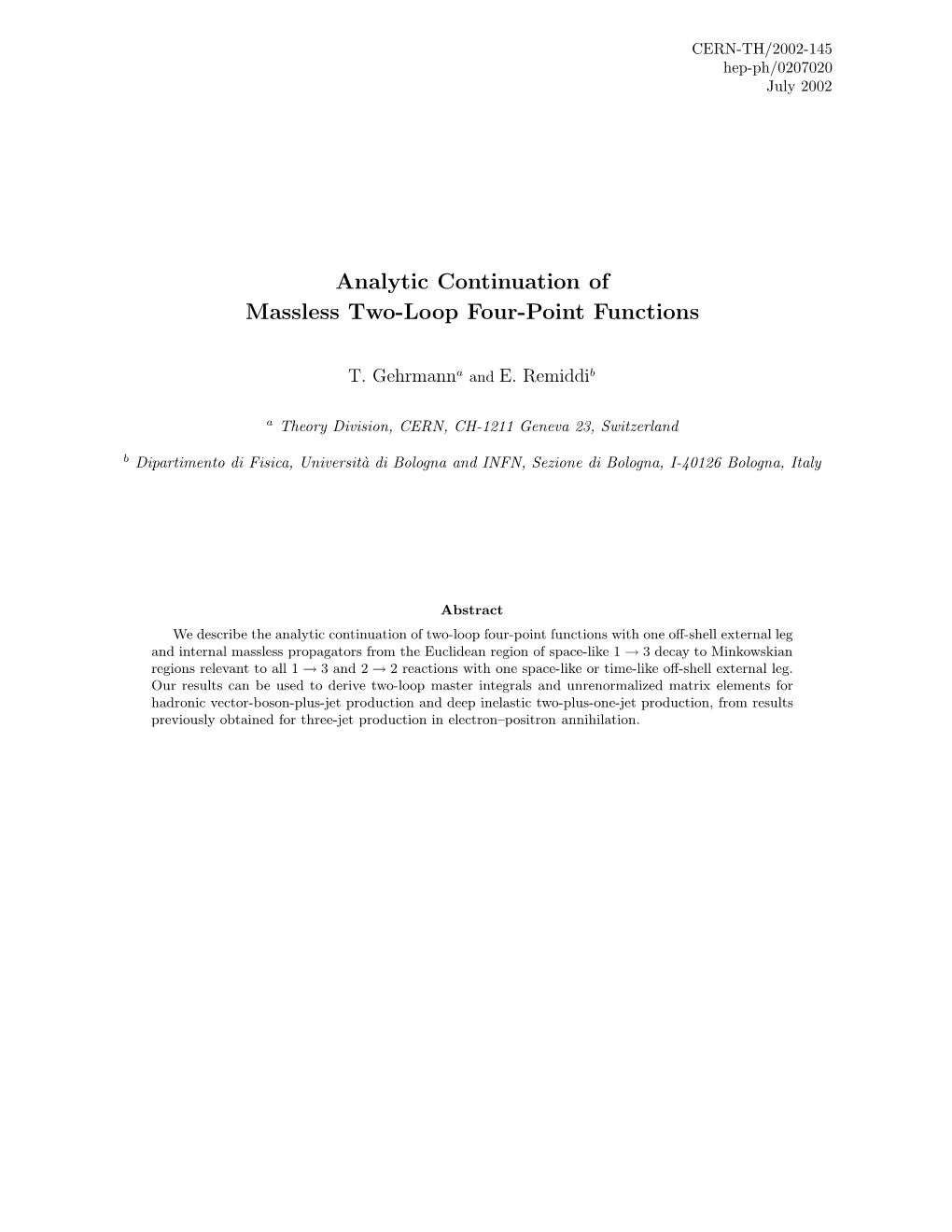 Analytic Continuation of Massless Two-Loop Four-Point Functions