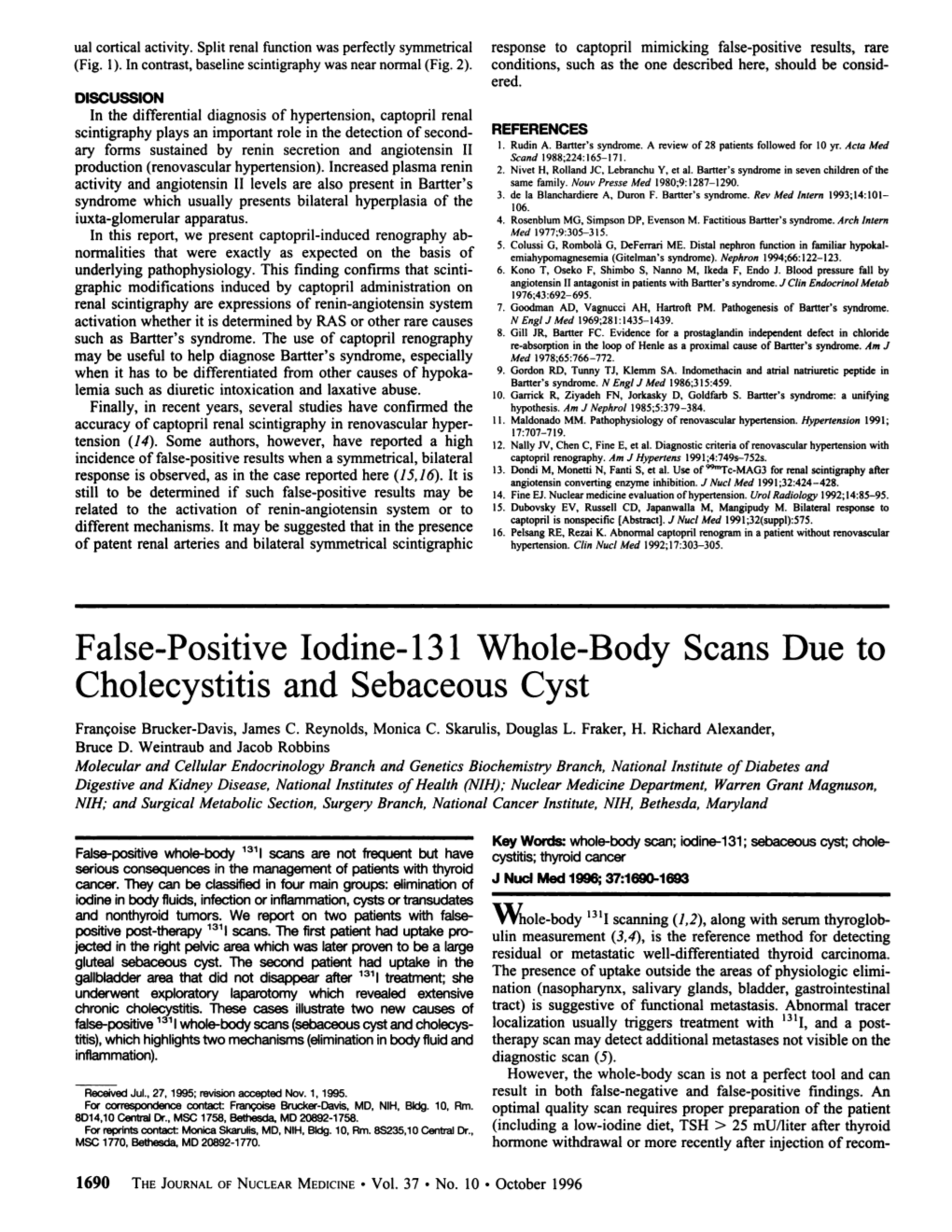 False-Positive Iodine-131 Whole-Body Scans Due to Cholecystitis and Sebaceous Cyst