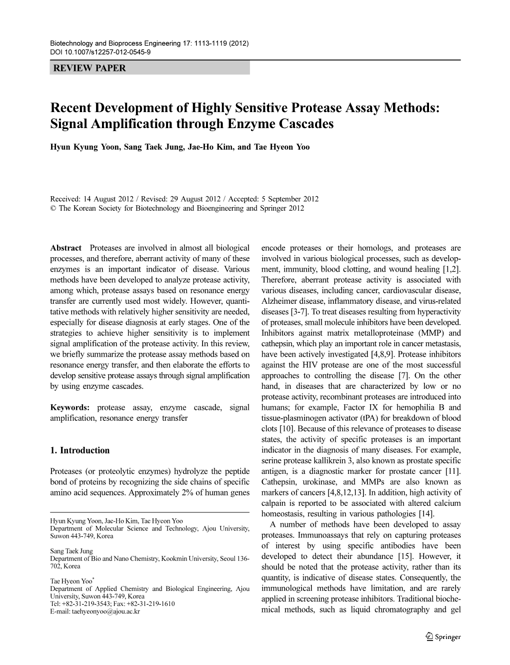 Recent Development of Highly Sensitive Protease Assay Methods: Signal Amplification Through Enzyme Cascades
