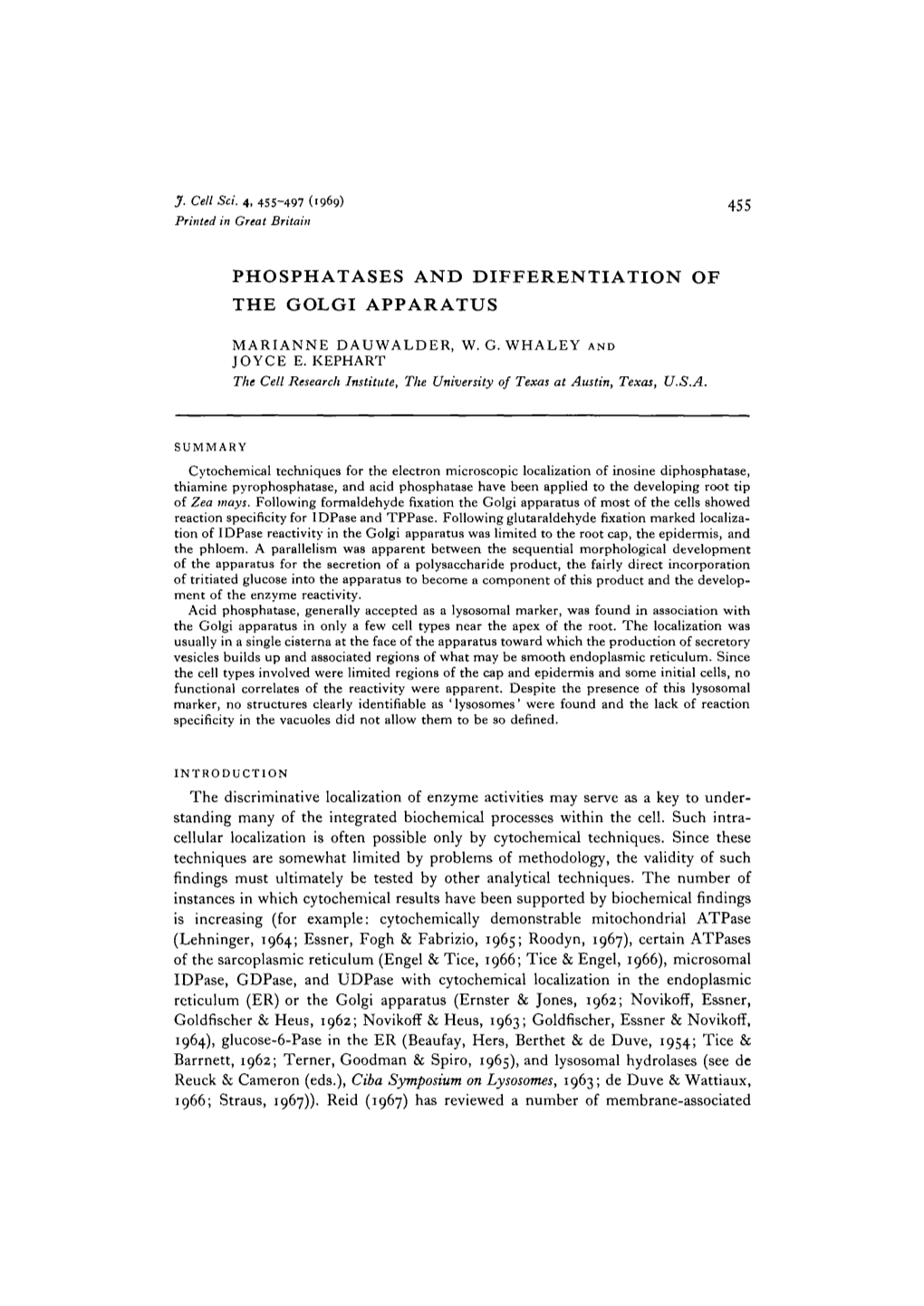 Phosphatases and Differentiation of the Golgi Apparatus