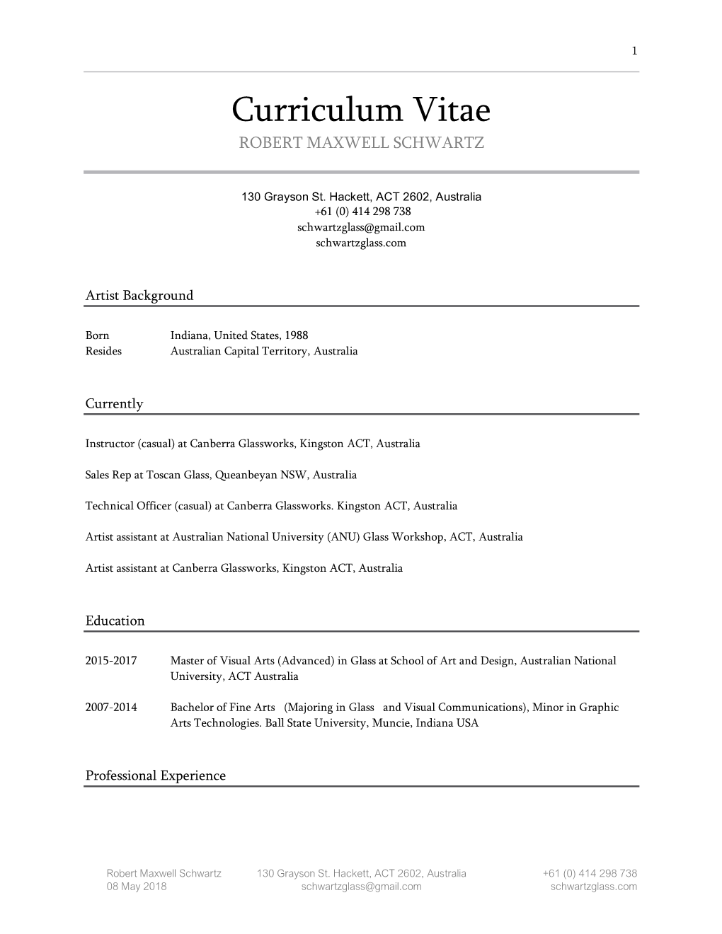 Curriculum Vitae ROBERT MAXWELL SCHWARTZ