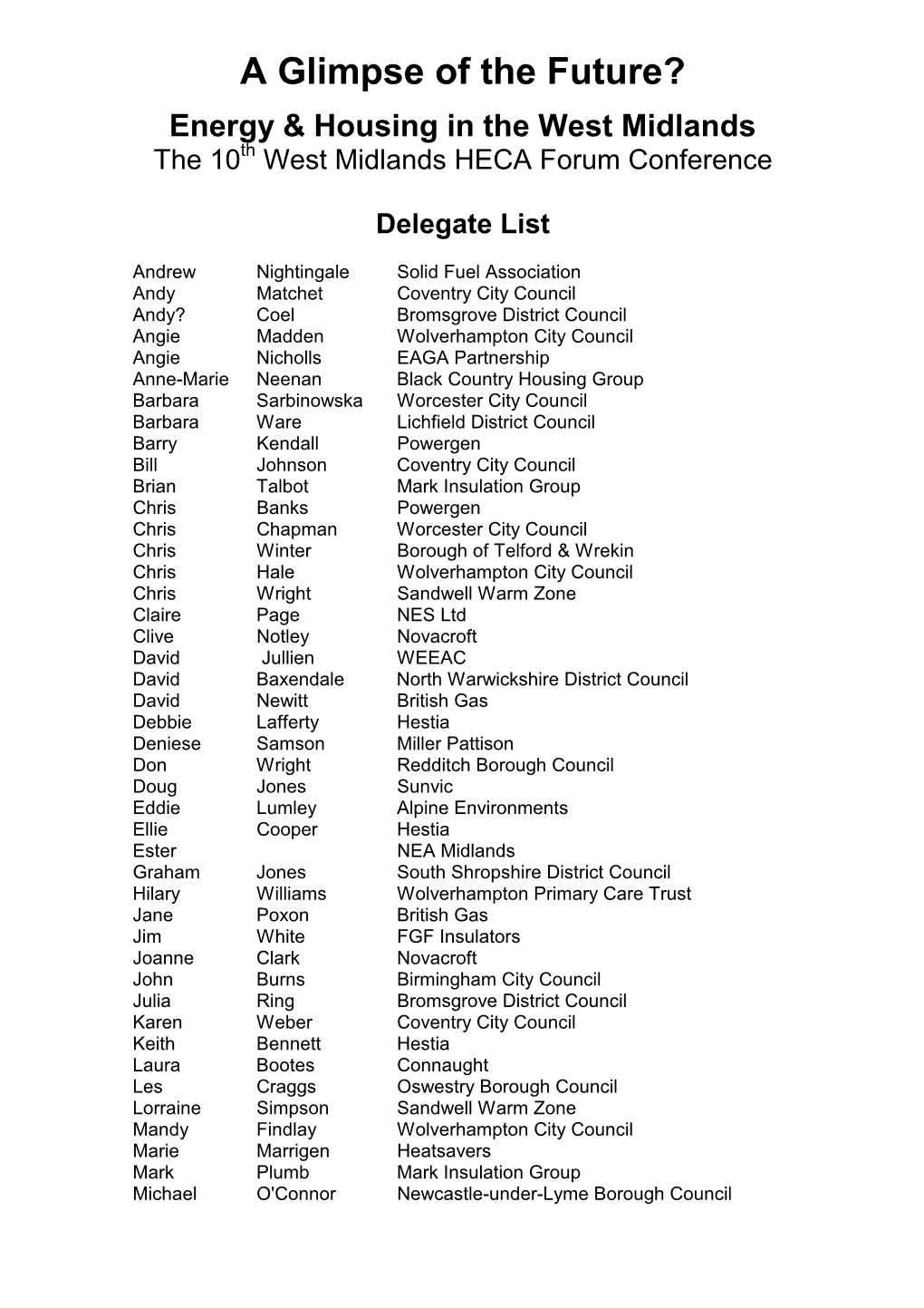 Delegate List