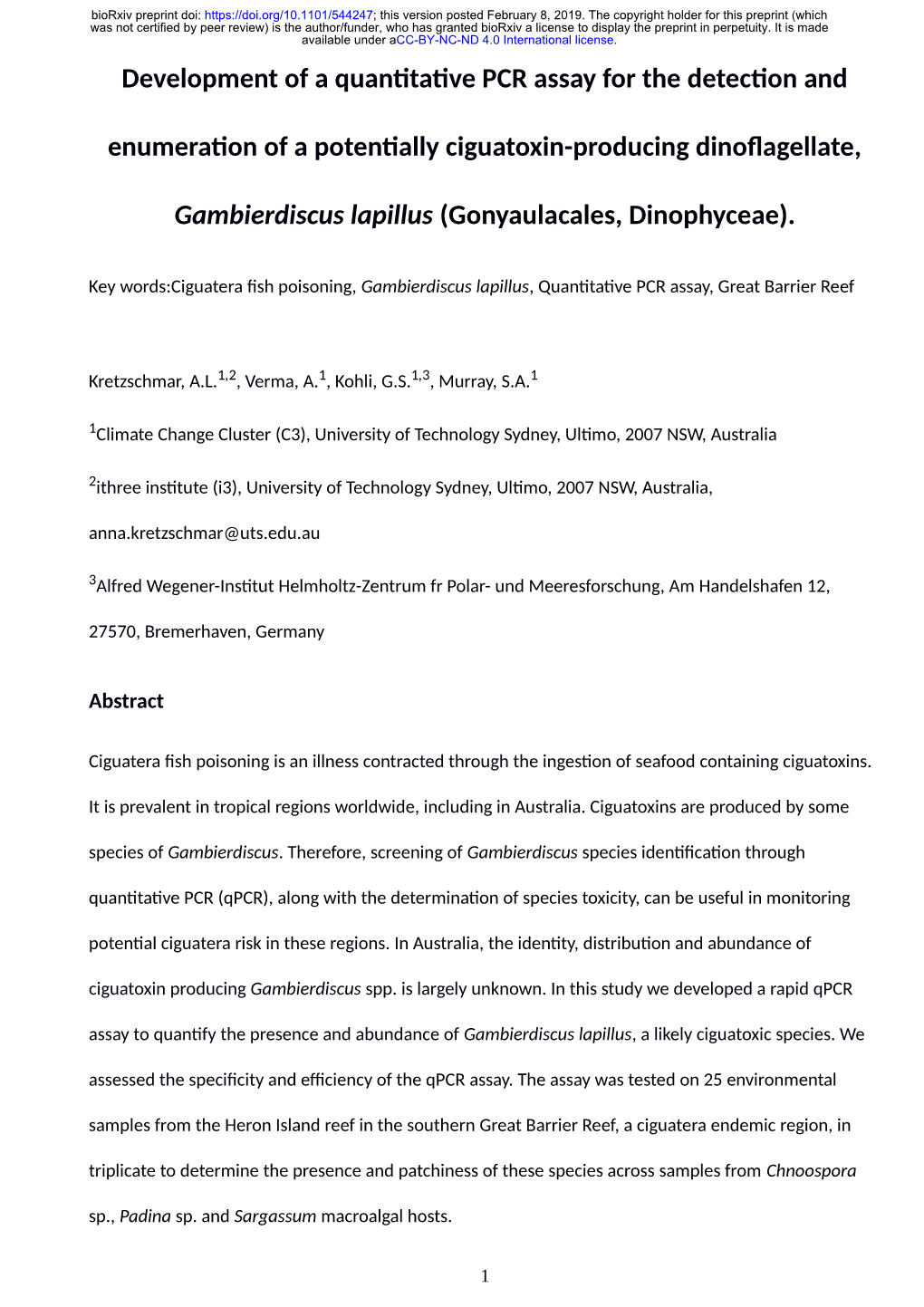 Development of a Quantitative PCR Assay for the Detection And