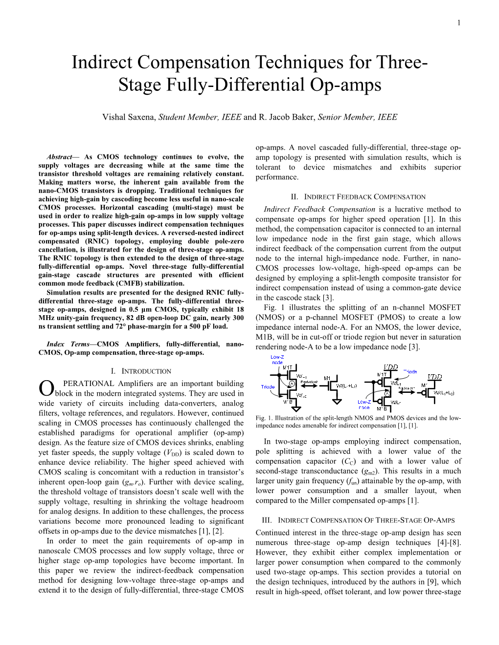 Indirect Compensation Techniques for Three- Stage Fully-Differential Op-Amps