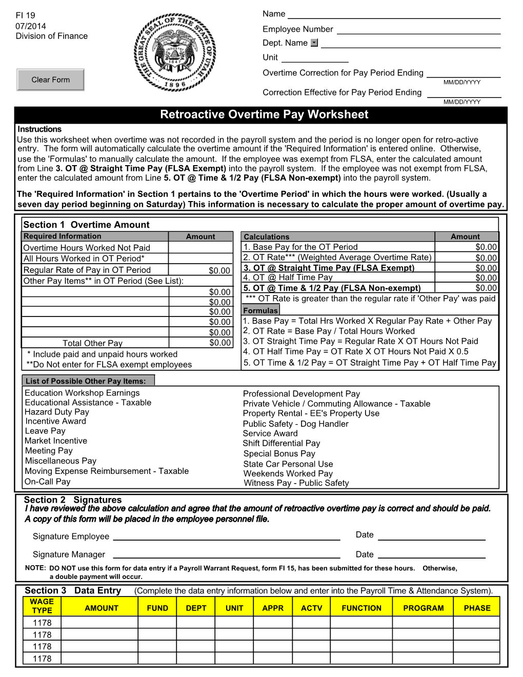 Retroactive Overtime Pay Worksheet