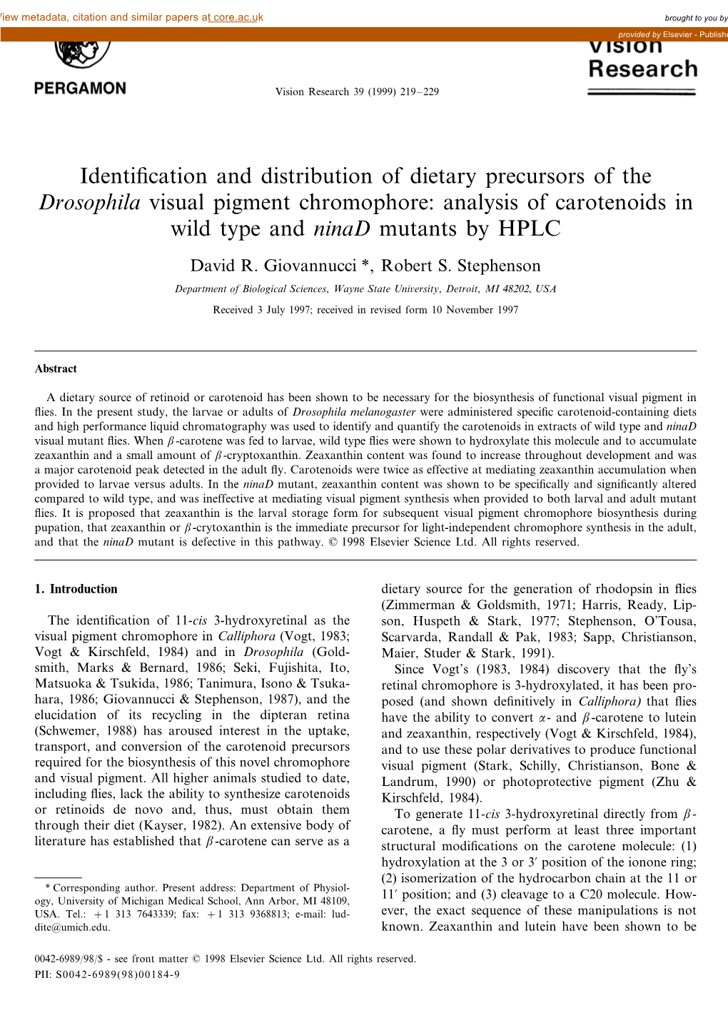 Identification and Distribution of Dietary Precursors of The