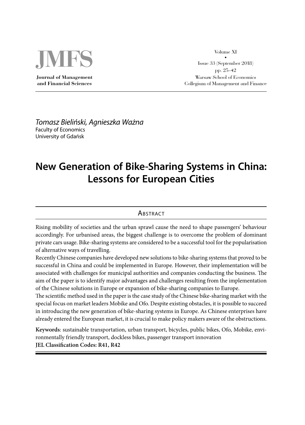 New Generation of Bike-Sharing Systems in China: Lessons for European Cities