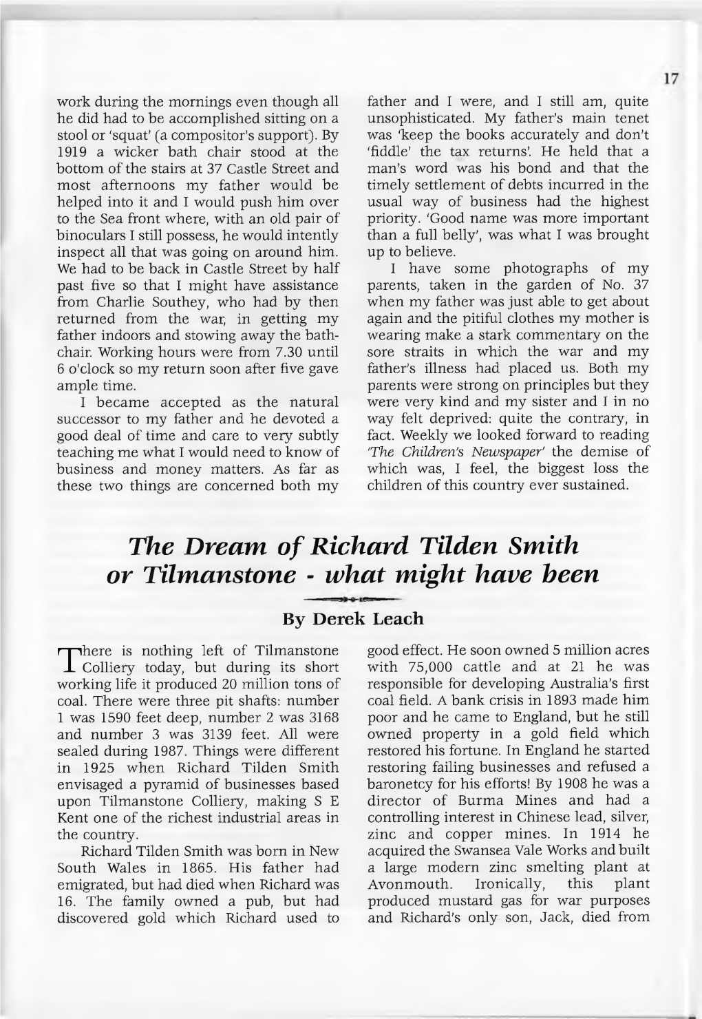 The Dream of Richard Tilden Smith Or Tilmanstone - What Might Have Been by Derek Leach Here Is Nothing Left of Tilmanstone Good Effect