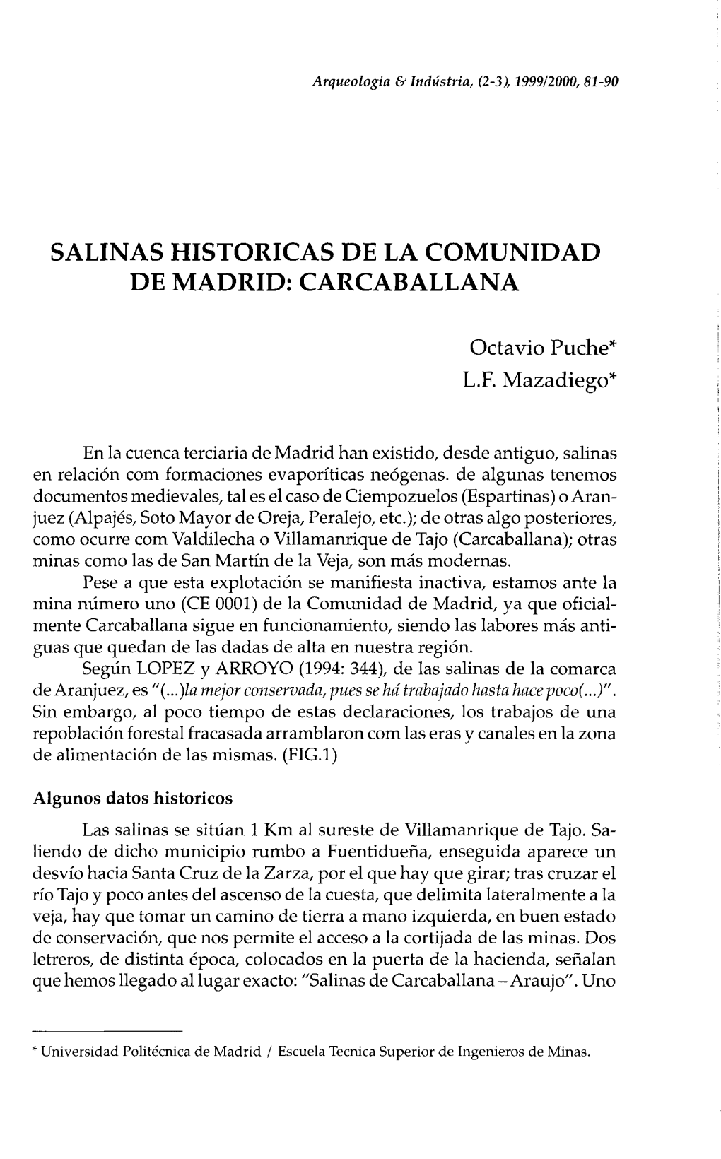 Salinas Historicas De La Comunidad De Madrid: Carcaballana