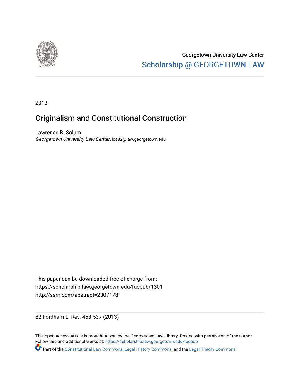 Originalism and Constitutional Construction